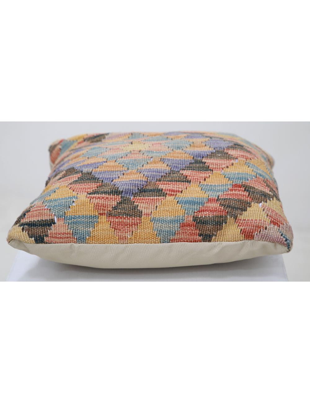 Hand Woven Tribal Multi Color Geometric Wool Pillow - 1'5'' x 1'5'' Arteverk Arteverk Rugs