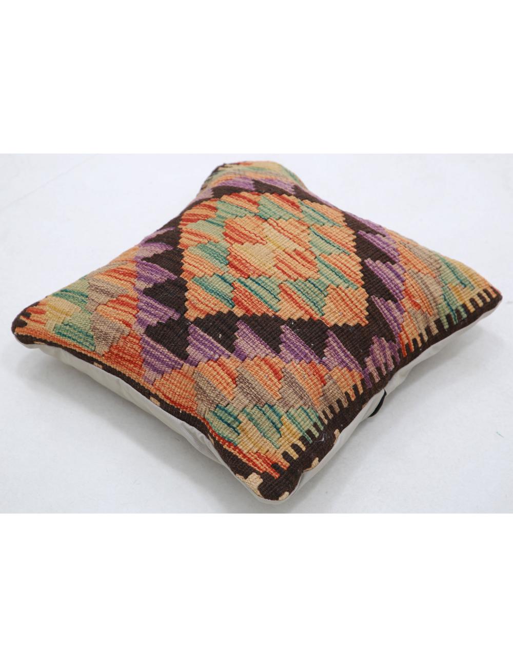 Hand Woven Tribal Multi Color Geometric Wool Pillow - 1'5'' x 1'5'' Arteverk Arteverk Rugs
