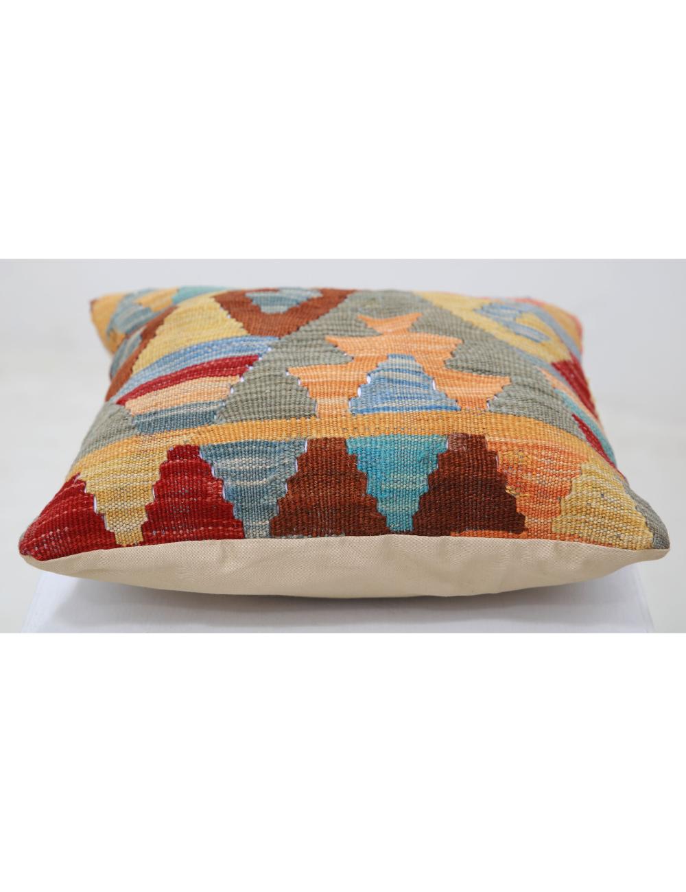 Hand Woven Tribal Multi Color Geometric Wool Pillow - 1'5'' x 1'5'' Arteverk Arteverk Rugs