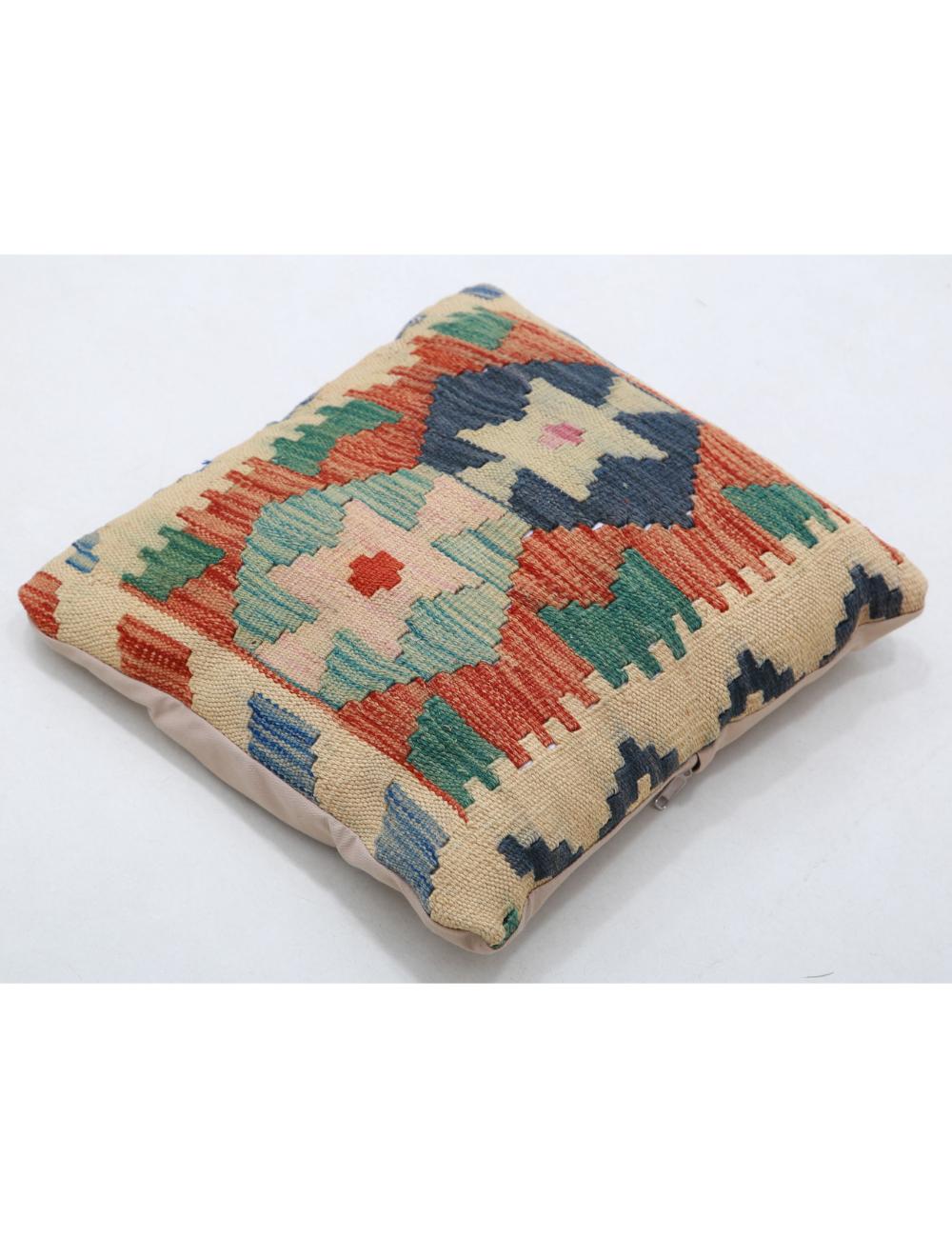 Hand Woven Tribal Multi Color Geometric Wool Pillow - 1'5'' x 1'5'' Arteverk Arteverk Rugs