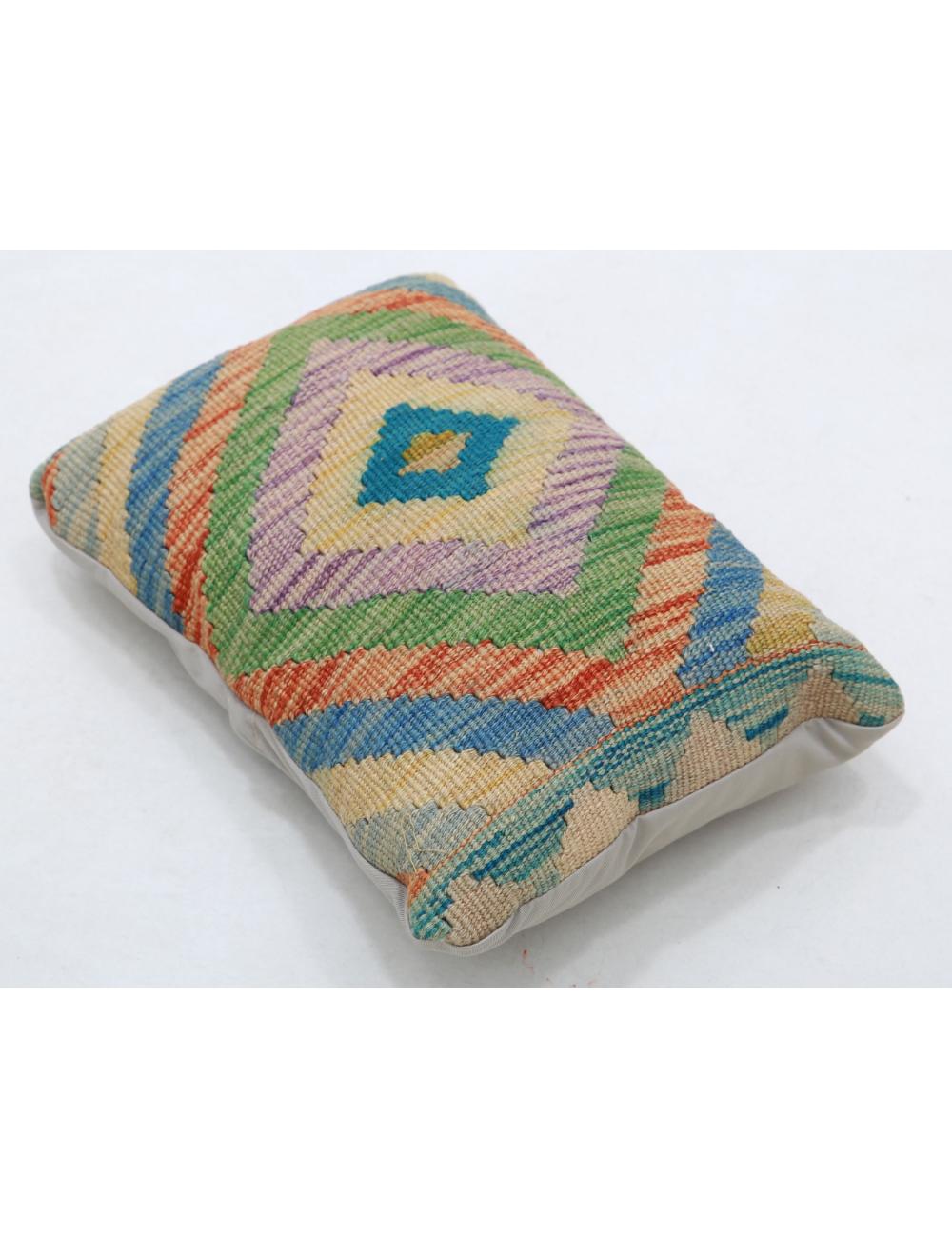Hand Woven Tribal Multi Color Geometric Wool Pillow - 1'0'' x 1'5'' Arteverk Arteverk Rugs