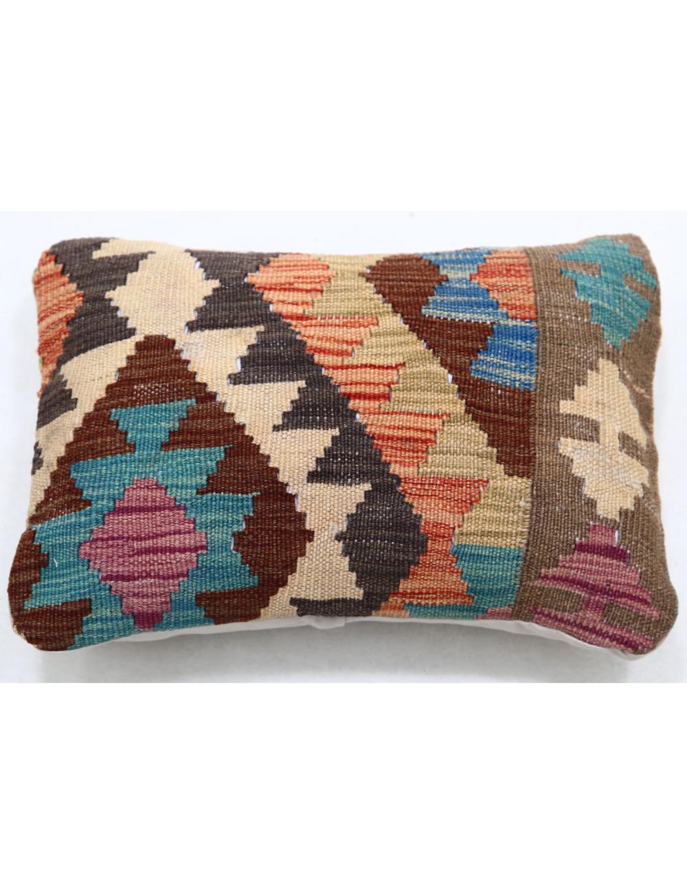 Hand Woven Tribal Multi Color Geometric Wool Pillow - 1&#39;0&#39;&#39; x 1&#39;5&#39;&#39; Arteverk Arteverk Rugs