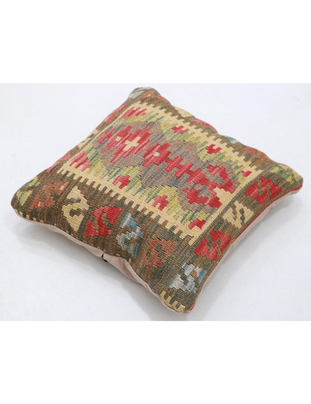 Hand Woven Tribal Multi Color Geometric Wool Pillow - 1'5'' x 1'5'' Arteverk Arteverk Rugs
