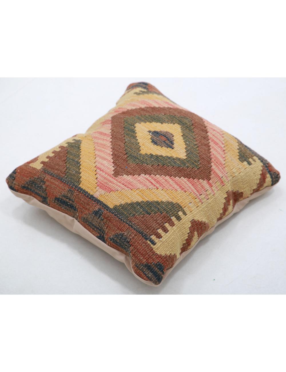 Hand Woven Tribal Multi Color Geometric Wool Pillow - 1'5'' x 1'5'' Arteverk Arteverk Rugs