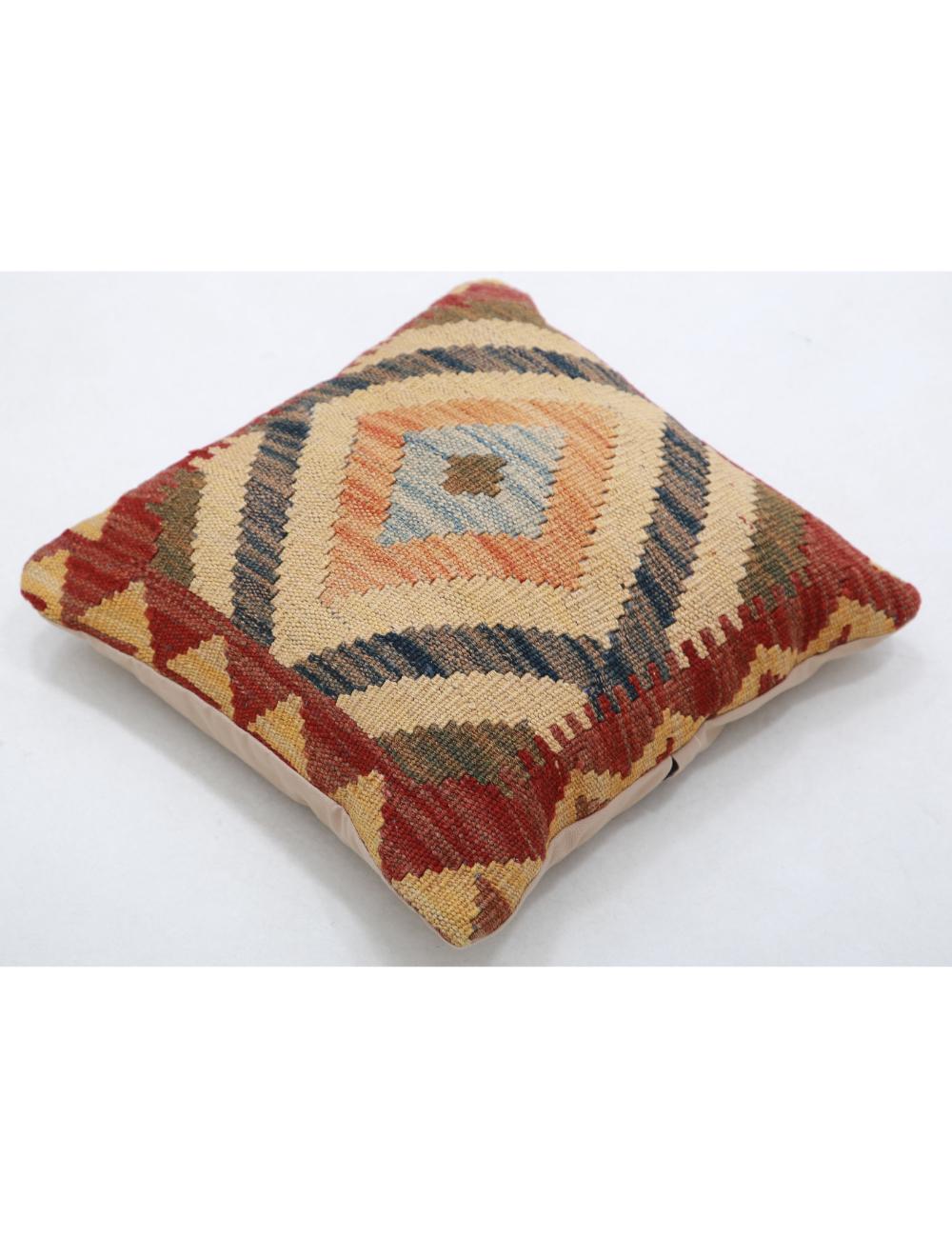 Hand Woven Tribal Multi Color Geometric Wool Pillow - 1'5'' x 1'5'' Arteverk Arteverk Rugs
