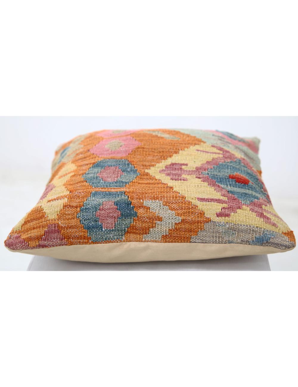 Hand Woven Tribal Multi Color Geometric Wool Pillow - 1'5'' x 1'5'' Arteverk Arteverk Rugs