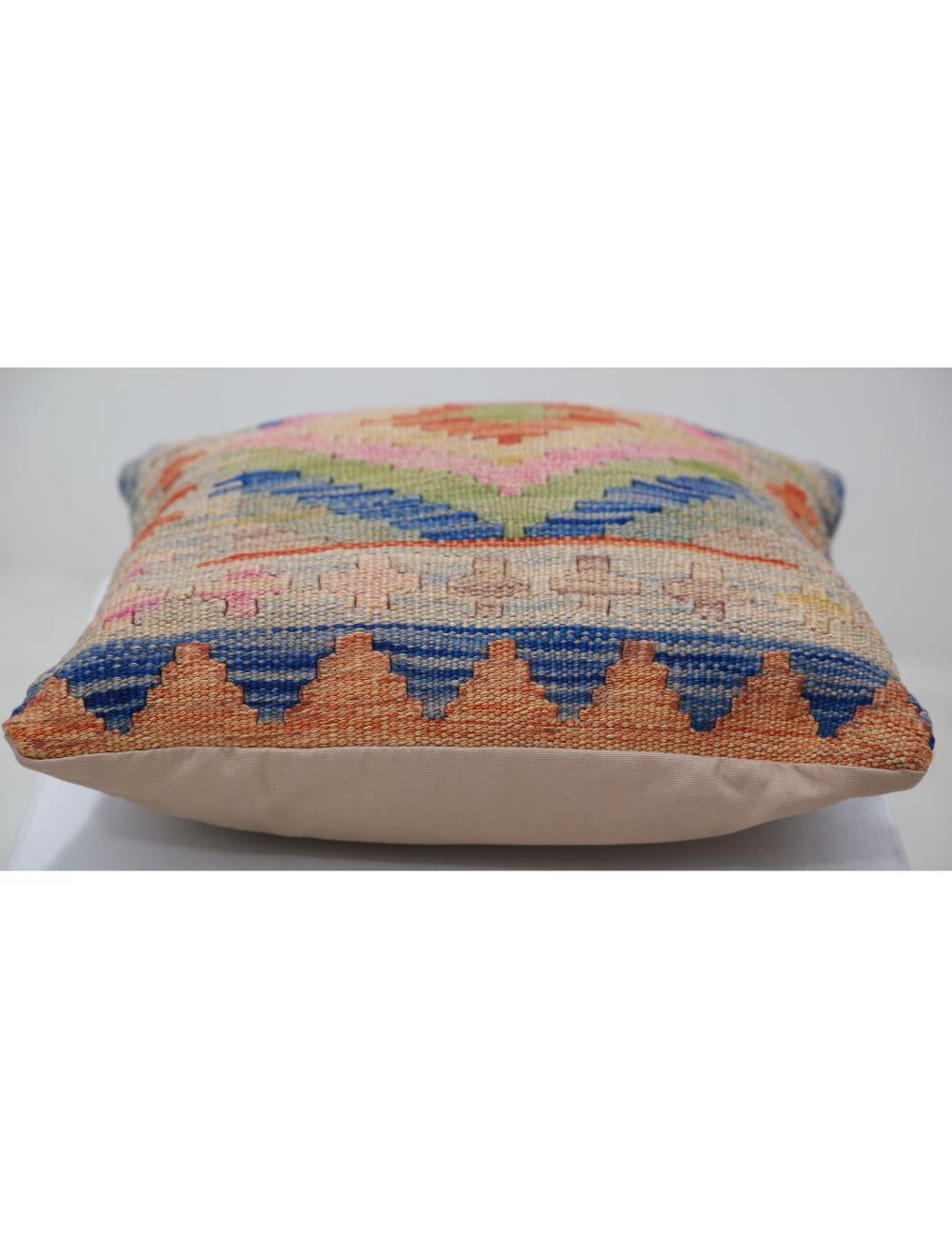 Hand Woven Tribal Multi Color Geometric Wool Pillow - 1'5'' x 1'5'' Arteverk Arteverk Rugs