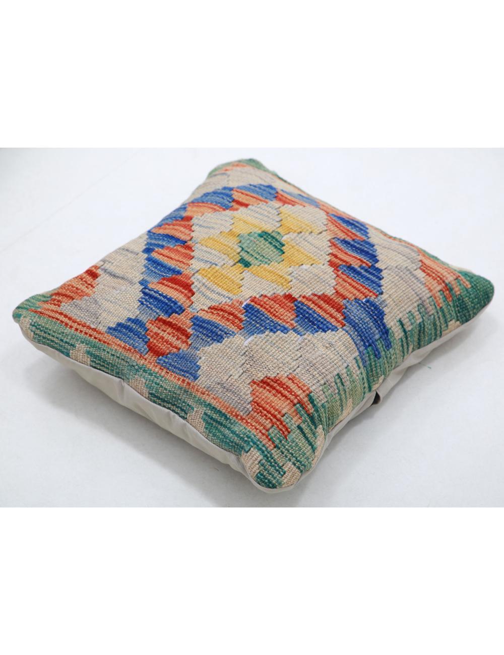 Hand Woven Tribal Multi Color Geometric Wool Pillow - 1'5'' x 1'5'' Arteverk Arteverk Rugs