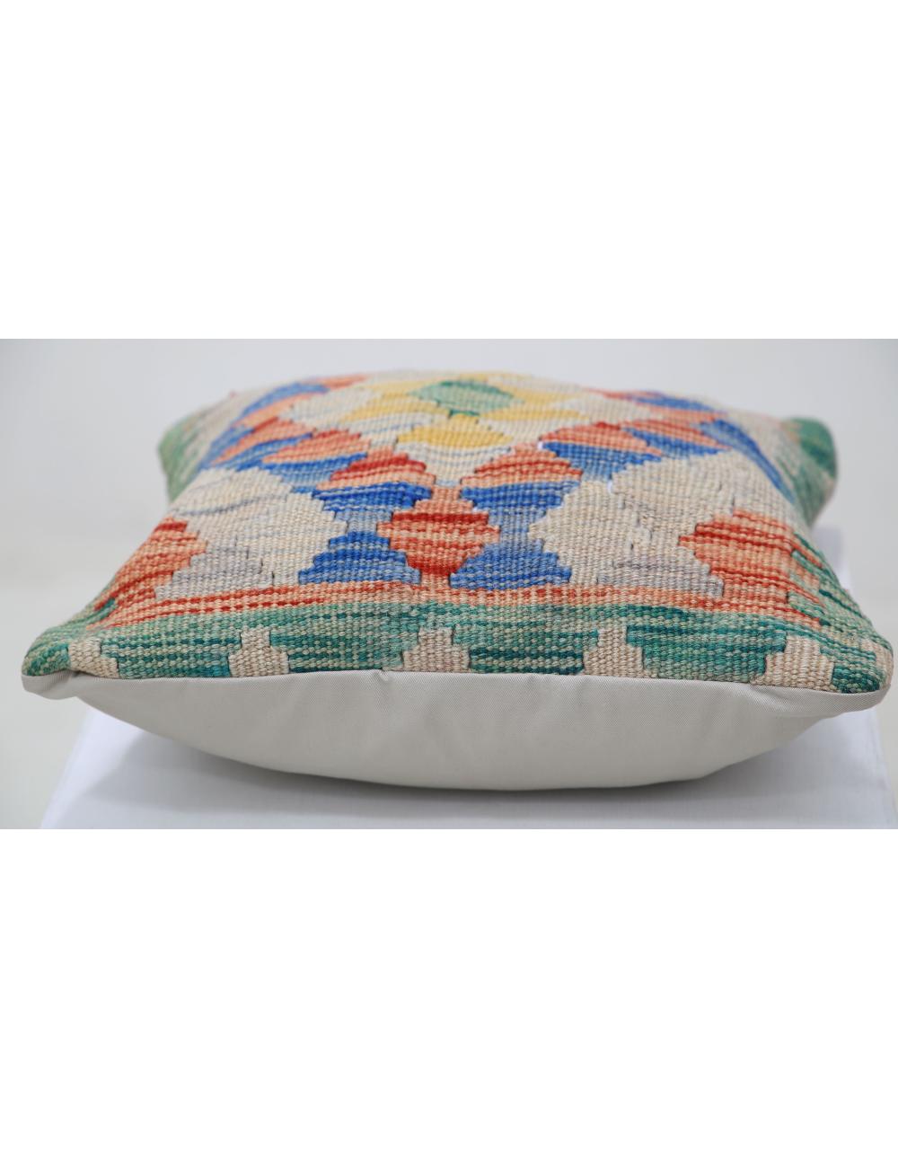 Hand Woven Tribal Multi Color Geometric Wool Pillow - 1'5'' x 1'5'' Arteverk Arteverk Rugs
