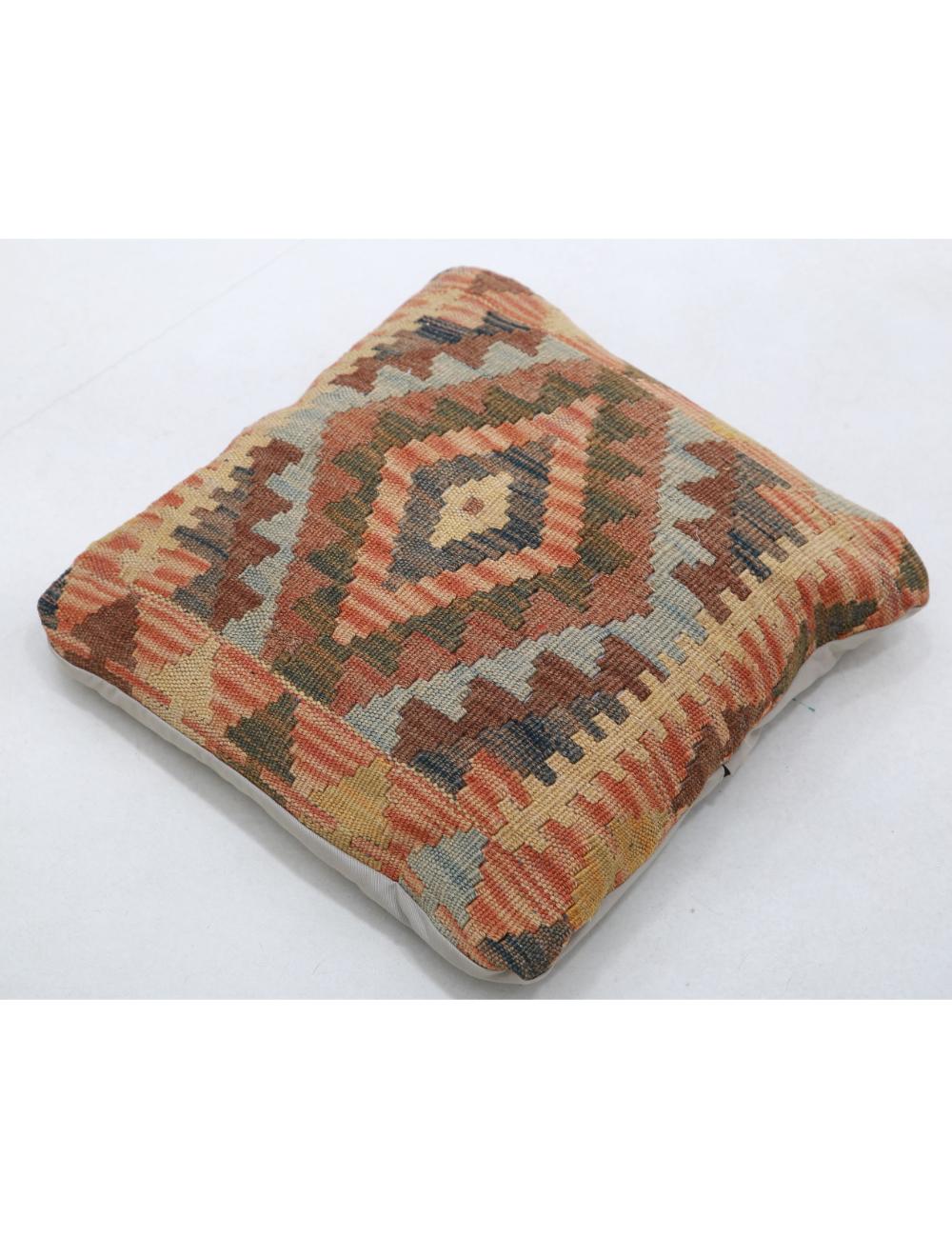 Hand Woven Tribal Multi Color Geometric Wool Pillow - 1'5'' x 1'5'' Arteverk Arteverk Rugs