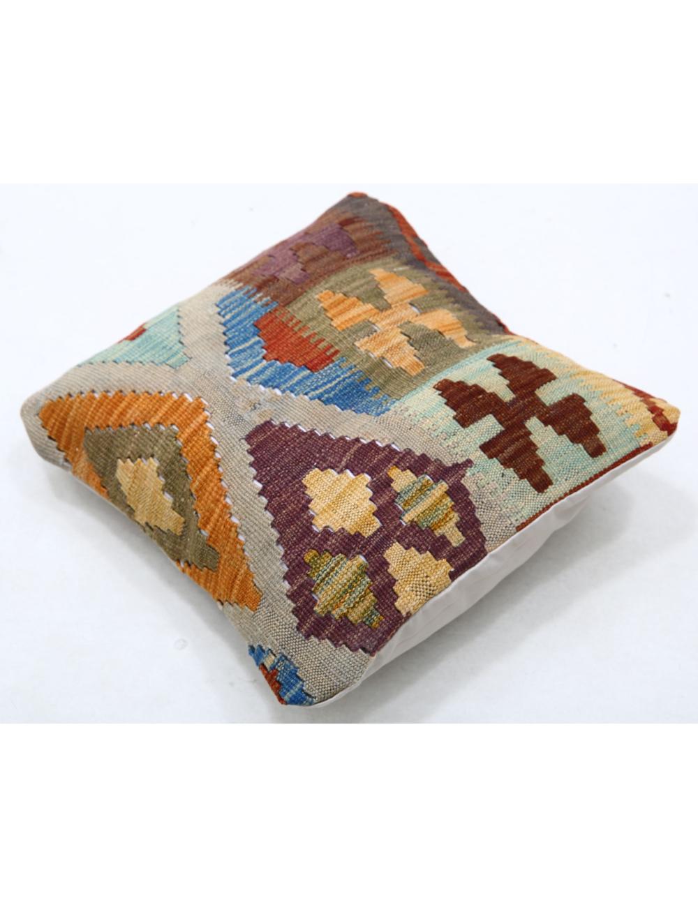 Hand Woven Tribal Multi Color Geometric Wool Pillow - 1'5'' x 1'5'' Arteverk Arteverk Rugs