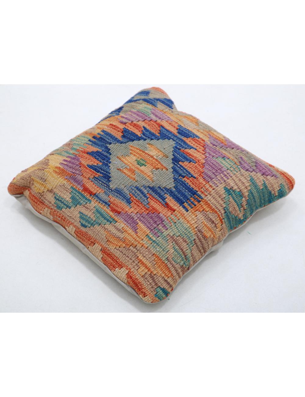 Hand Woven Tribal Multi Color Geometric Wool Pillow - 1'5'' x 1'5'' Arteverk Arteverk Rugs