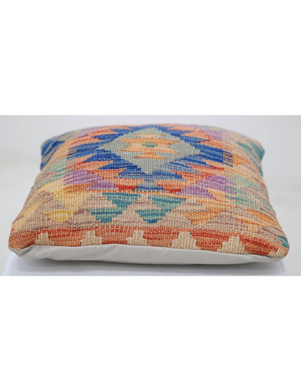 Hand Woven Tribal Multi Color Geometric Wool Pillow - 1'5'' x 1'5'' Arteverk Arteverk Rugs