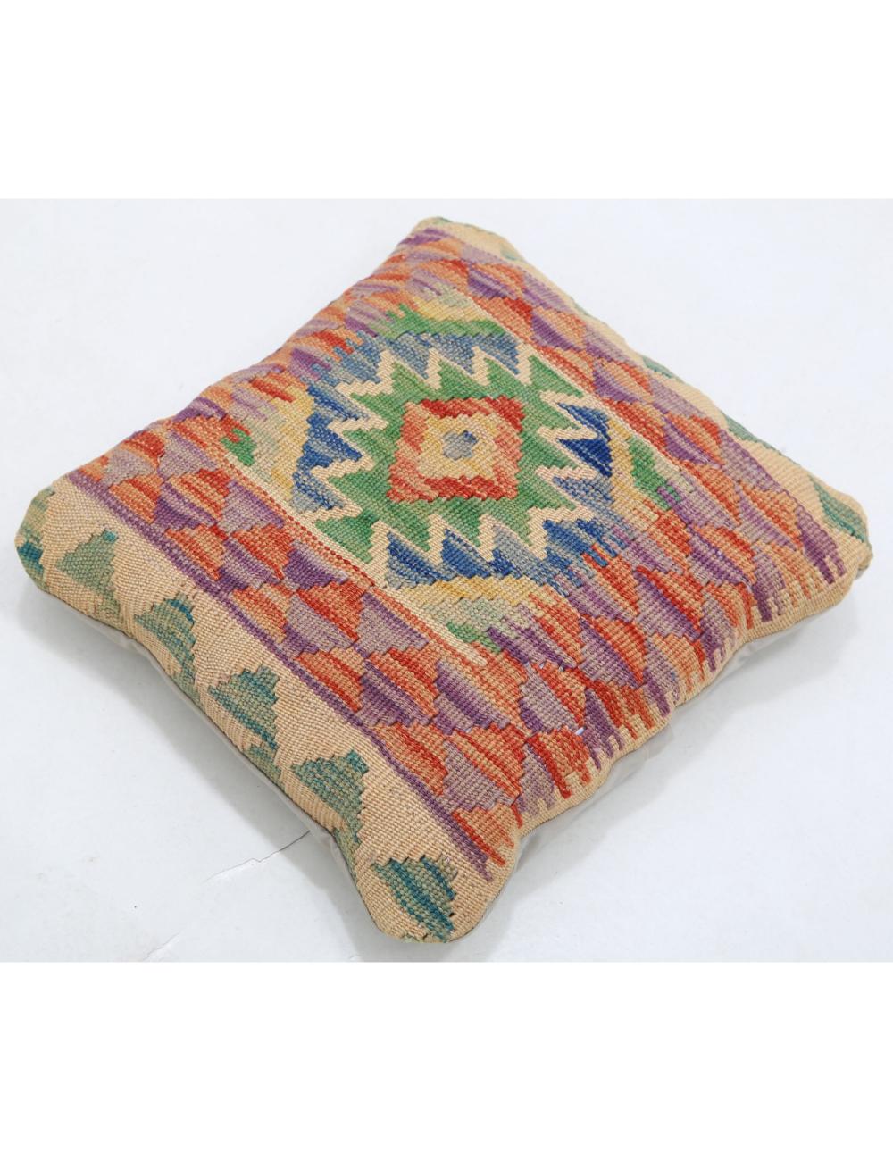 Hand Woven Tribal Multi Color Geometric Wool Pillow - 1'5'' x 1'5'' Arteverk Arteverk Rugs
