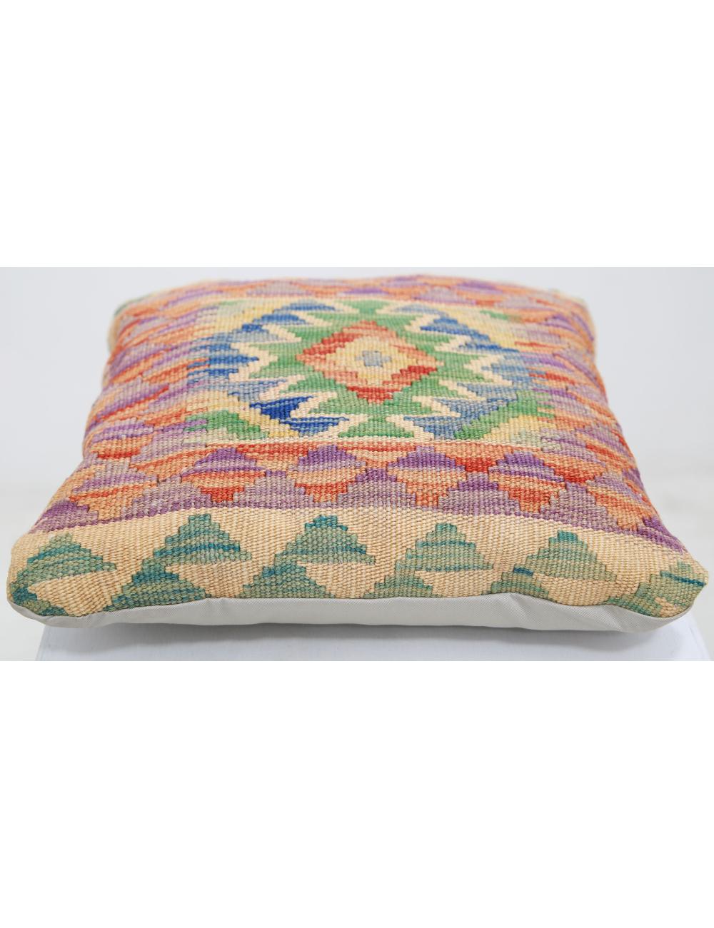 Hand Woven Tribal Multi Color Geometric Wool Pillow - 1'5'' x 1'5'' Arteverk Arteverk Rugs