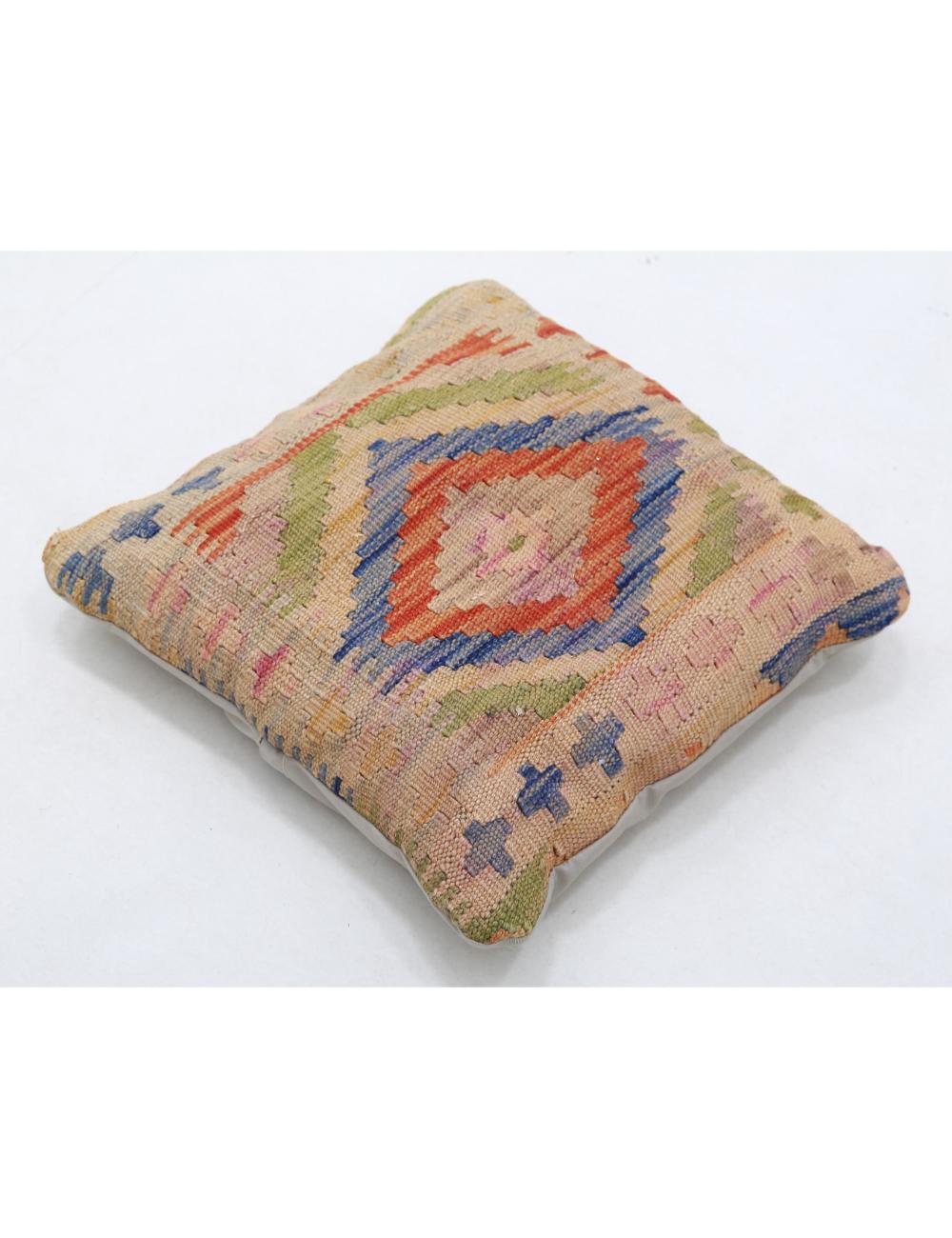 Hand Woven Tribal Multi Color Geometric Wool Pillow - 1'5'' x 1'5'' Arteverk Arteverk Rugs