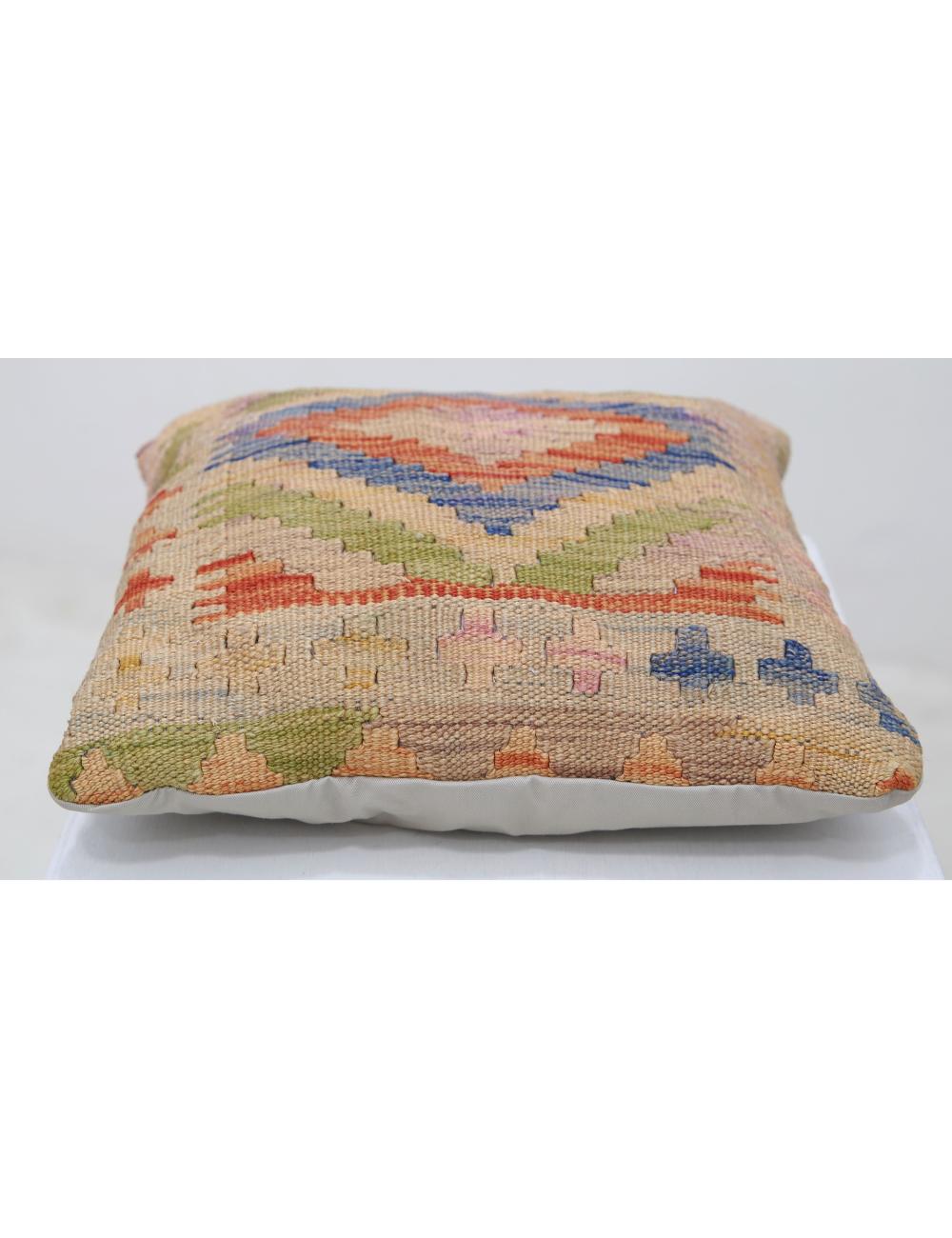 Hand Woven Tribal Multi Color Geometric Wool Pillow - 1'5'' x 1'5'' Arteverk Arteverk Rugs