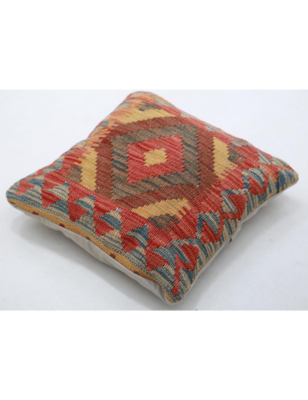 Hand Woven Tribal Multi Color Geometric Wool Pillow - 1'5'' x 1'5'' Arteverk Arteverk Rugs