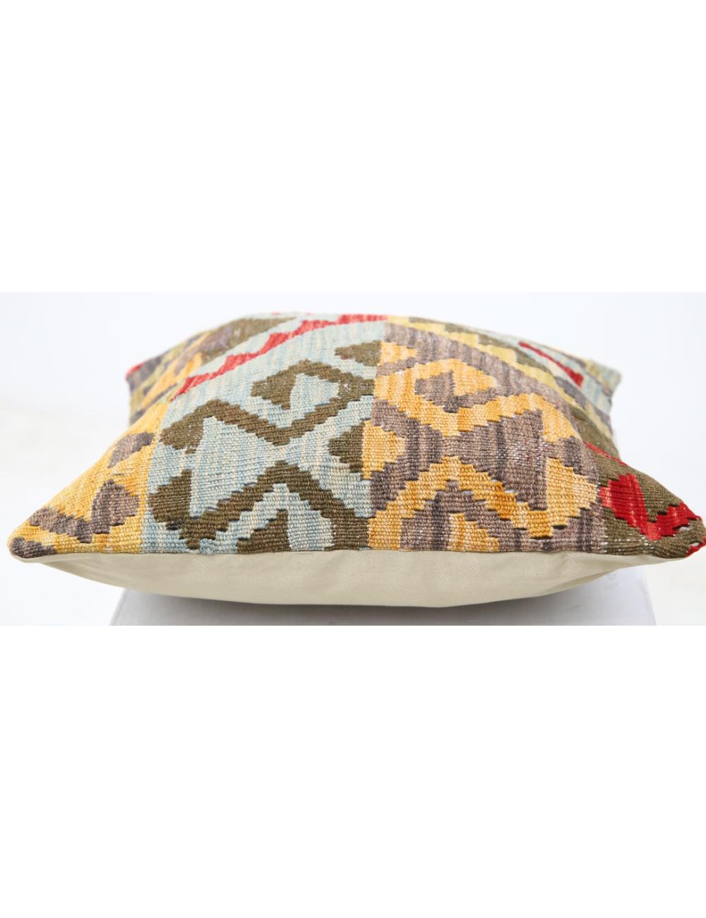 Hand Woven Tribal Multi Color Geometric Wool Pillow - 1'5'' x 1'5'' Arteverk Arteverk Rugs