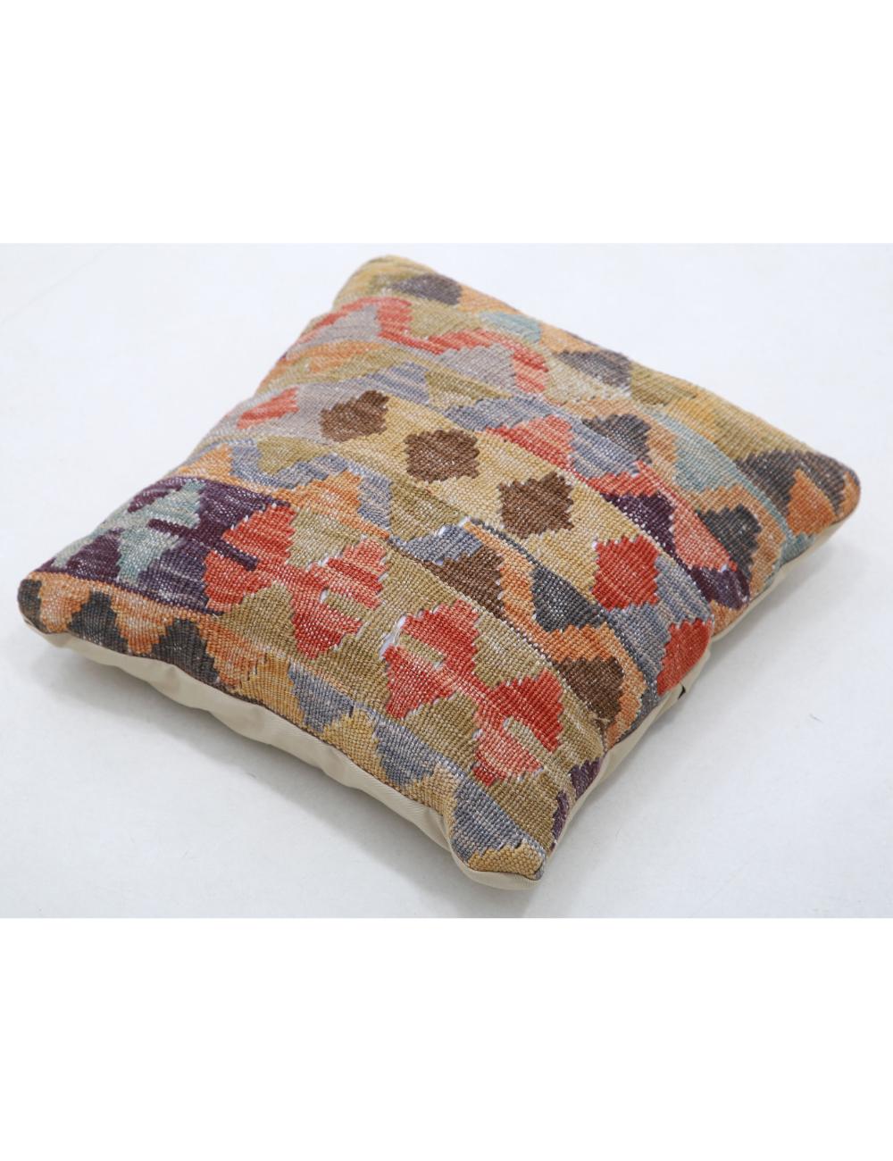 Hand Woven Tribal Multi Color Geometric Wool Pillow - 1'5'' x 1'5'' Arteverk Arteverk Rugs