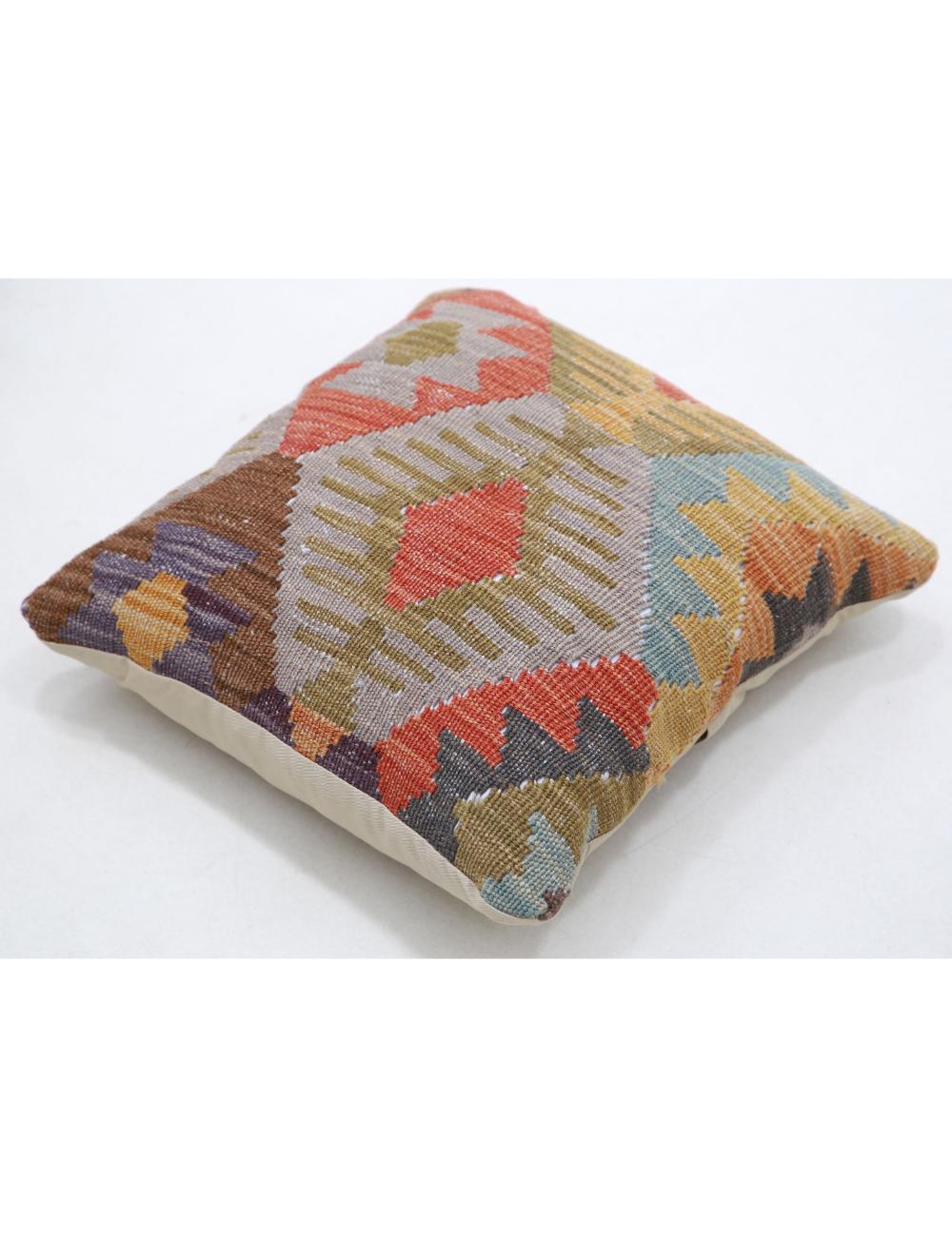 Hand Woven Tribal Multi Color Geometric Wool Pillow - 1'5'' x 1'5'' Arteverk Arteverk Rugs