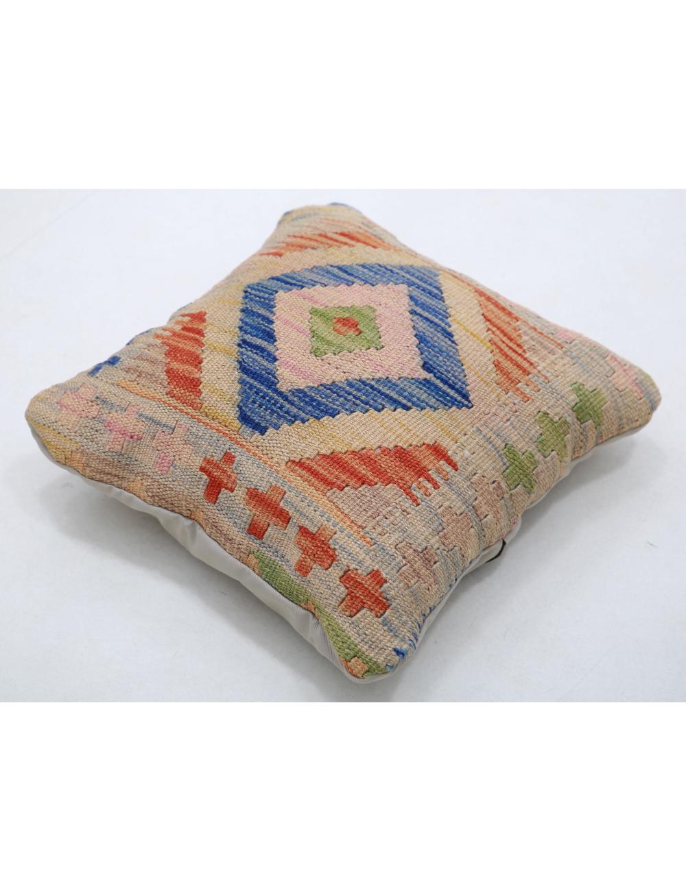 Hand Woven Tribal Multi Color Geometric Wool Pillow - 1'5'' x 1'5'' Arteverk Arteverk Rugs