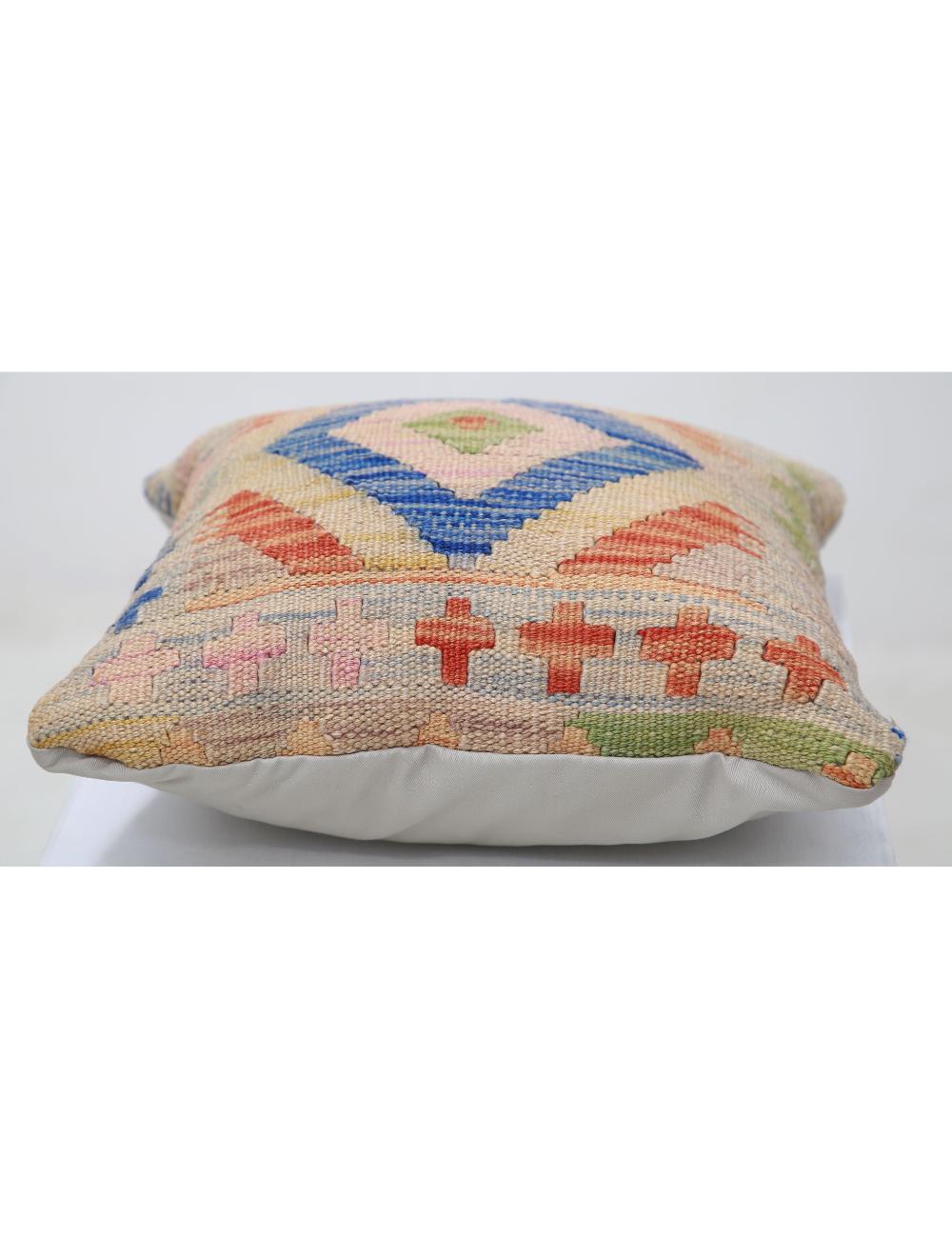 Hand Woven Tribal Multi Color Geometric Wool Pillow - 1'5'' x 1'5'' Arteverk Arteverk Rugs