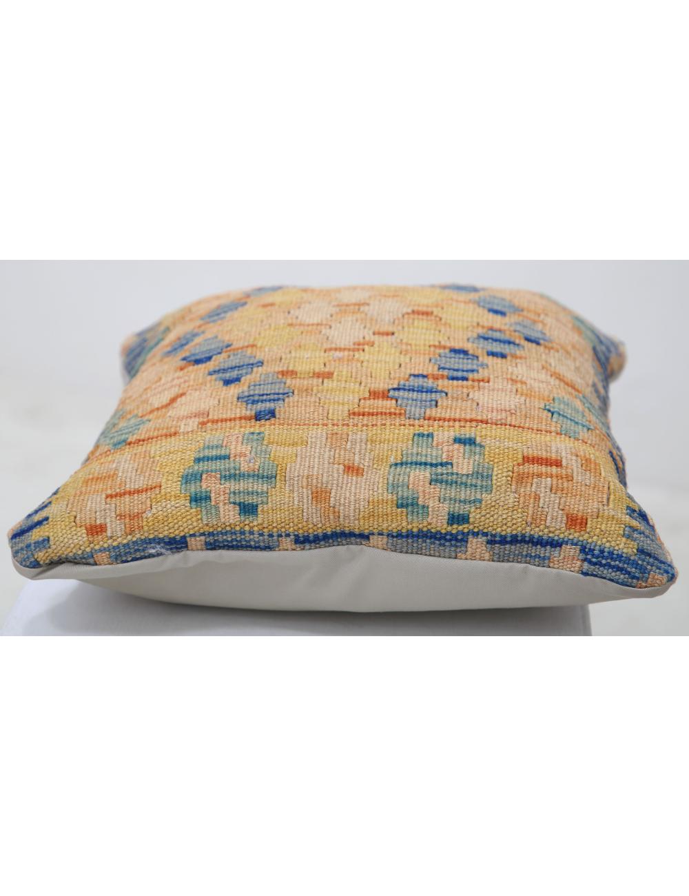 Hand Woven Tribal Multi Color Geometric Wool Pillow - 1'5'' x 1'5'' Arteverk Arteverk Rugs