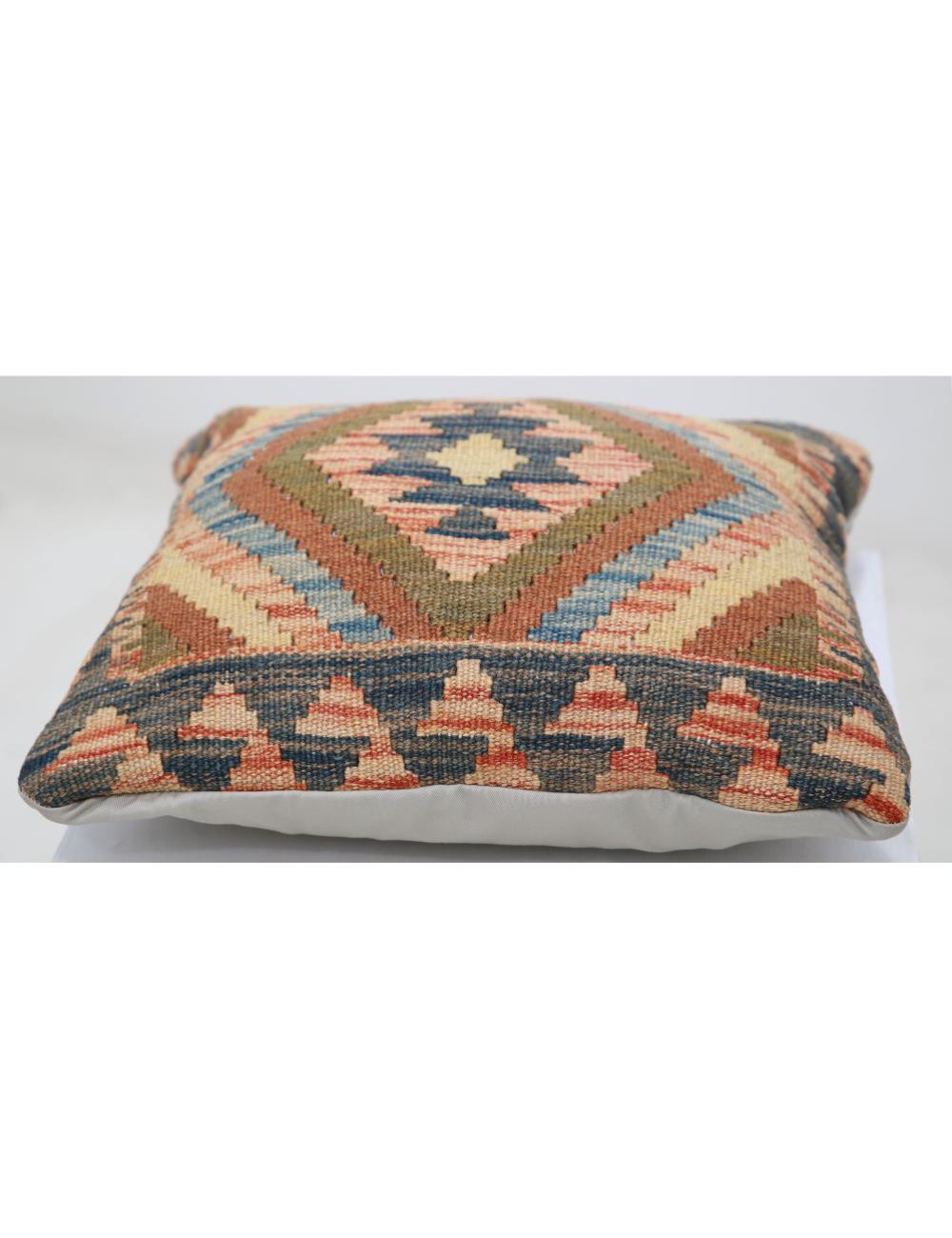 Hand Woven Tribal Multi Color Geometric Wool Pillow - 1'5'' x 1'5'' Arteverk Arteverk Rugs