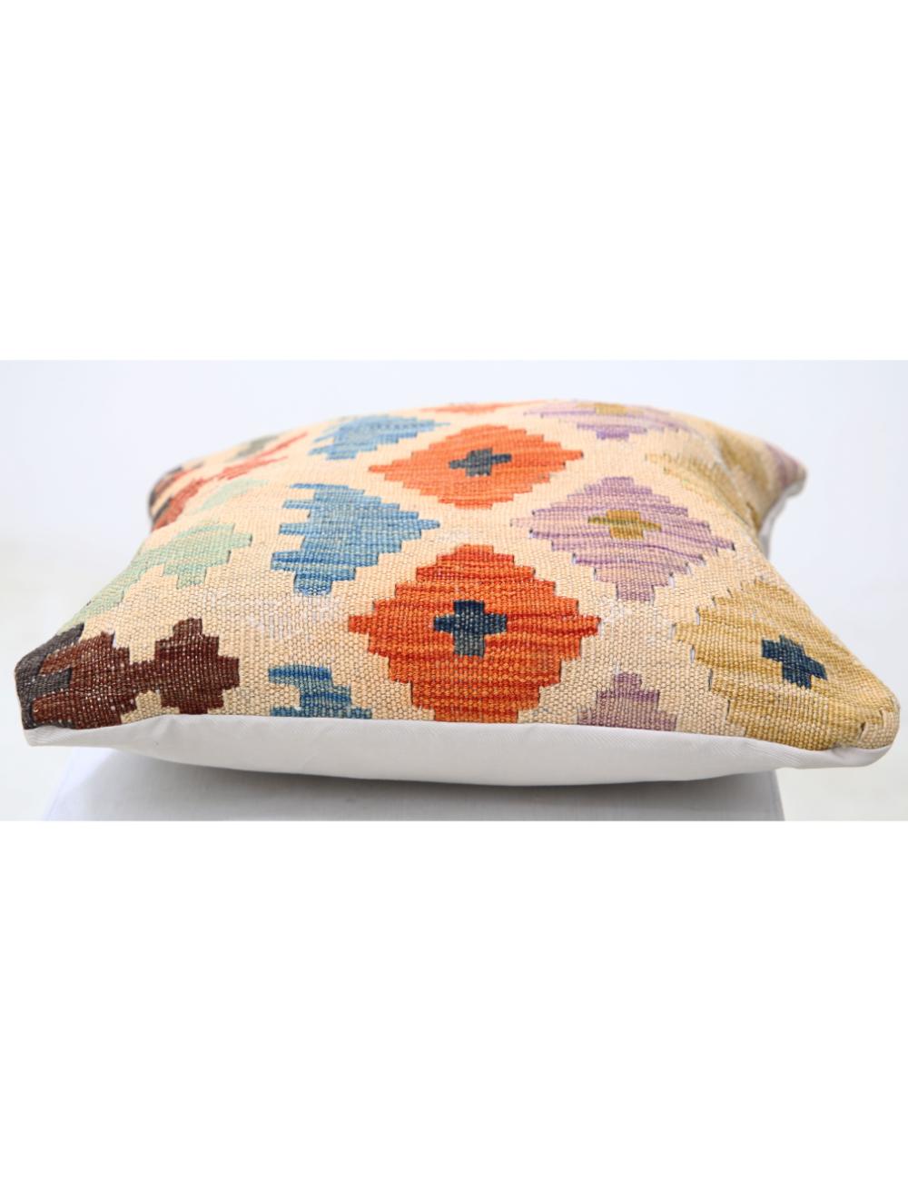 Hand Woven Tribal Multi Color Geometric Wool Pillow - 1'5'' x 1'5'' Arteverk Arteverk Rugs