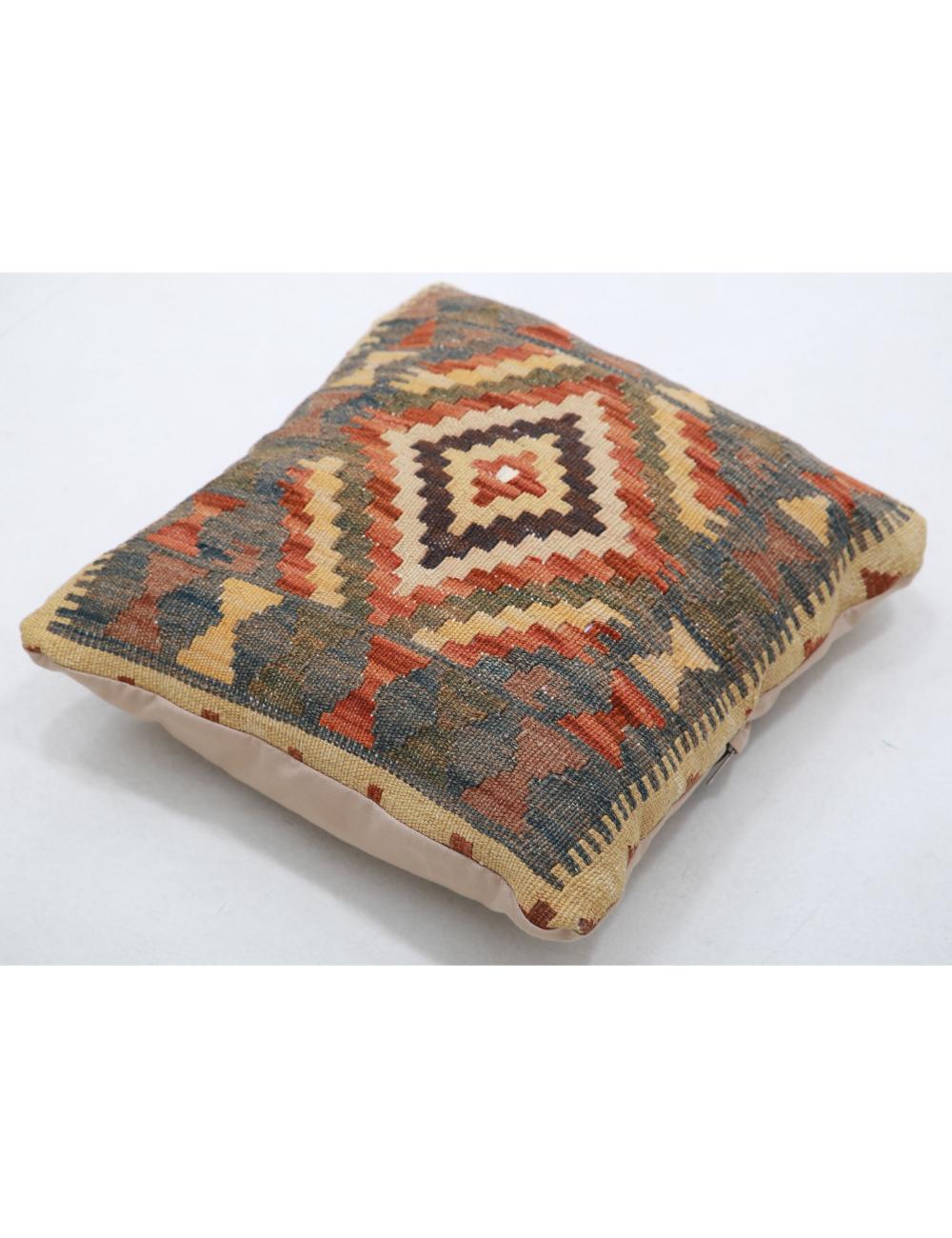 Hand Woven Tribal Multi Color Geometric Wool Pillow - 1'5'' x 1'5'' Arteverk Arteverk Rugs