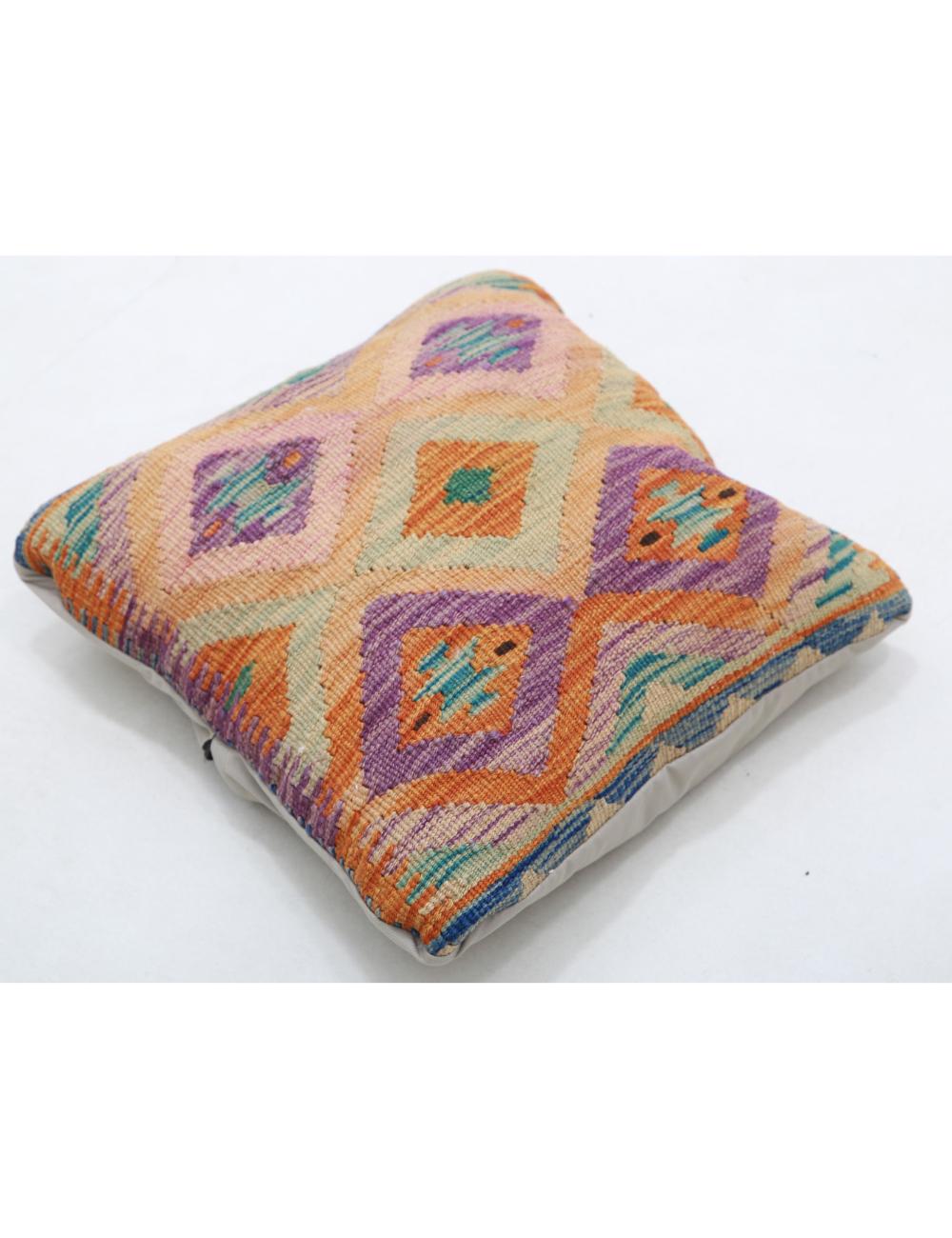 Hand Woven Tribal Multi Color Geometric Wool Pillow - 1'5'' x 1'5'' Arteverk Arteverk Rugs