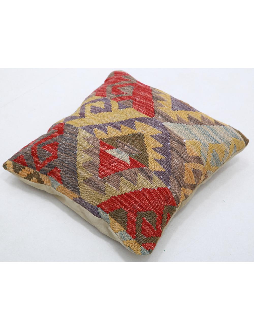 Hand Woven Tribal Multi Color Geometric Wool Pillow - 1'5'' x 1'5'' Arteverk Arteverk Rugs