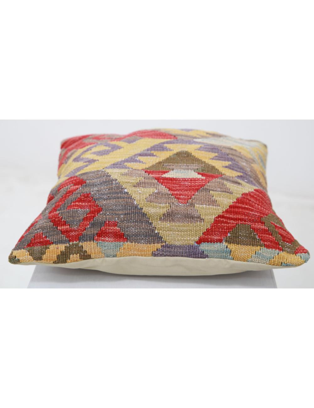 Hand Woven Tribal Multi Color Geometric Wool Pillow - 1'5'' x 1'5'' Arteverk Arteverk Rugs
