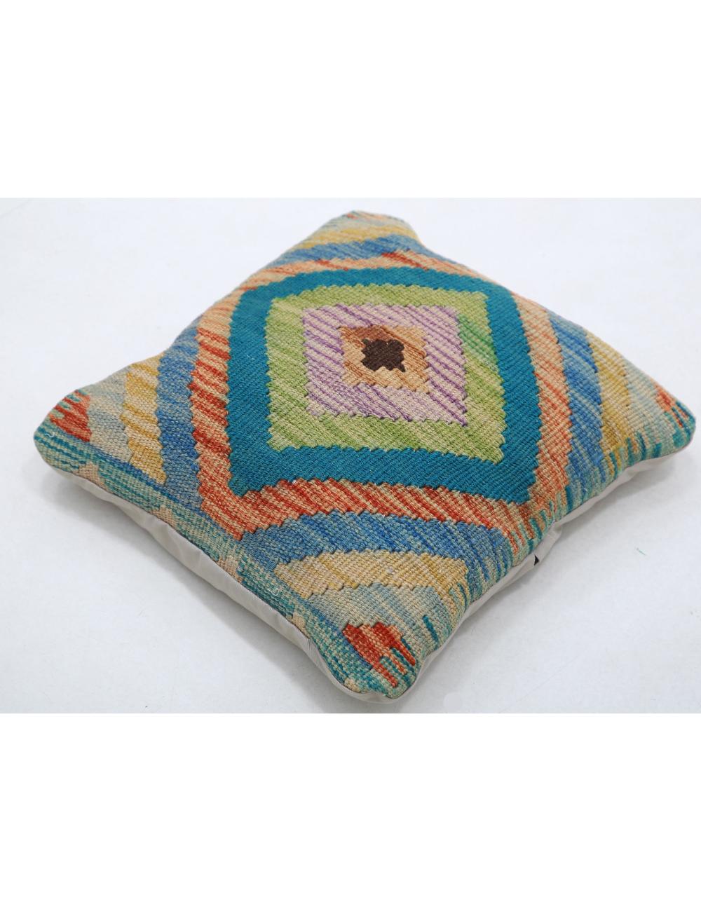 Hand Woven Tribal Multi Color Geometric Wool Pillow - 1'5'' x 1'5'' Arteverk Arteverk Rugs