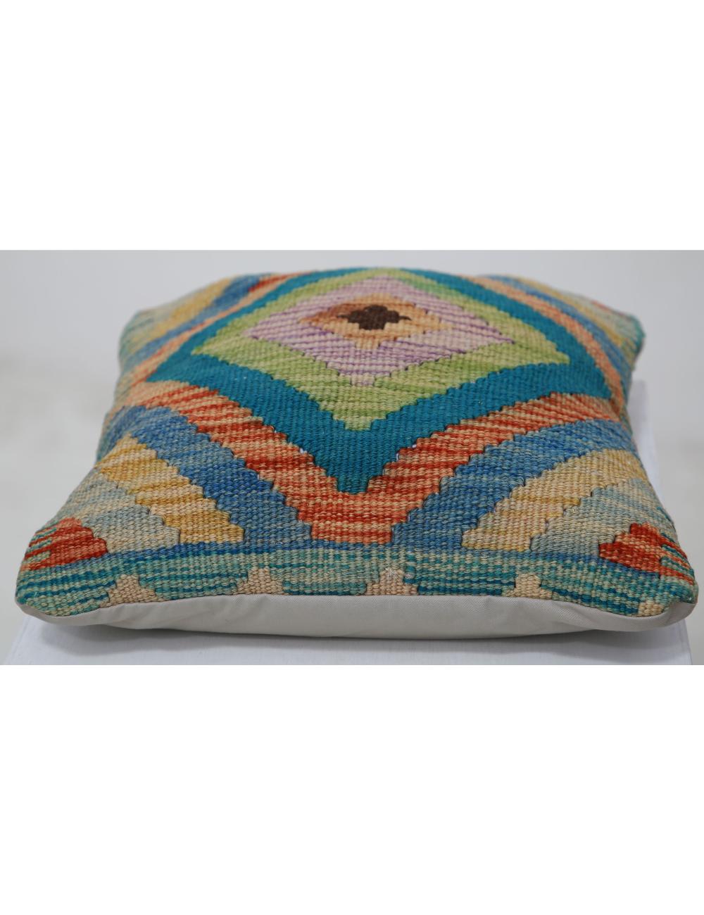 Hand Woven Tribal Multi Color Geometric Wool Pillow - 1'5'' x 1'5'' Arteverk Arteverk Rugs