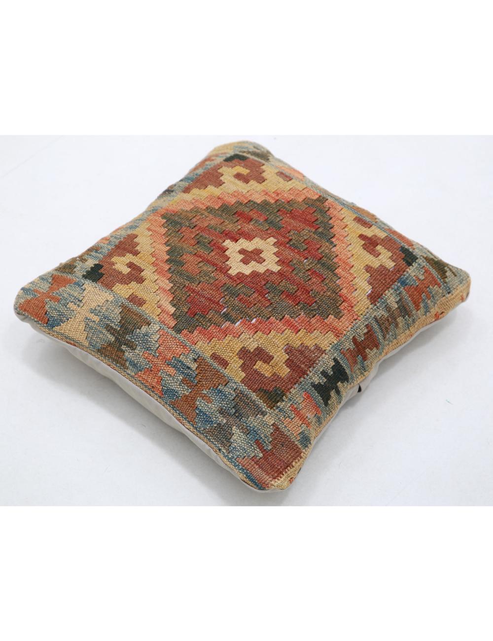 Hand Woven Tribal Multi Color Geometric Wool Pillow - 1'5'' x 1'5'' Arteverk Arteverk Rugs