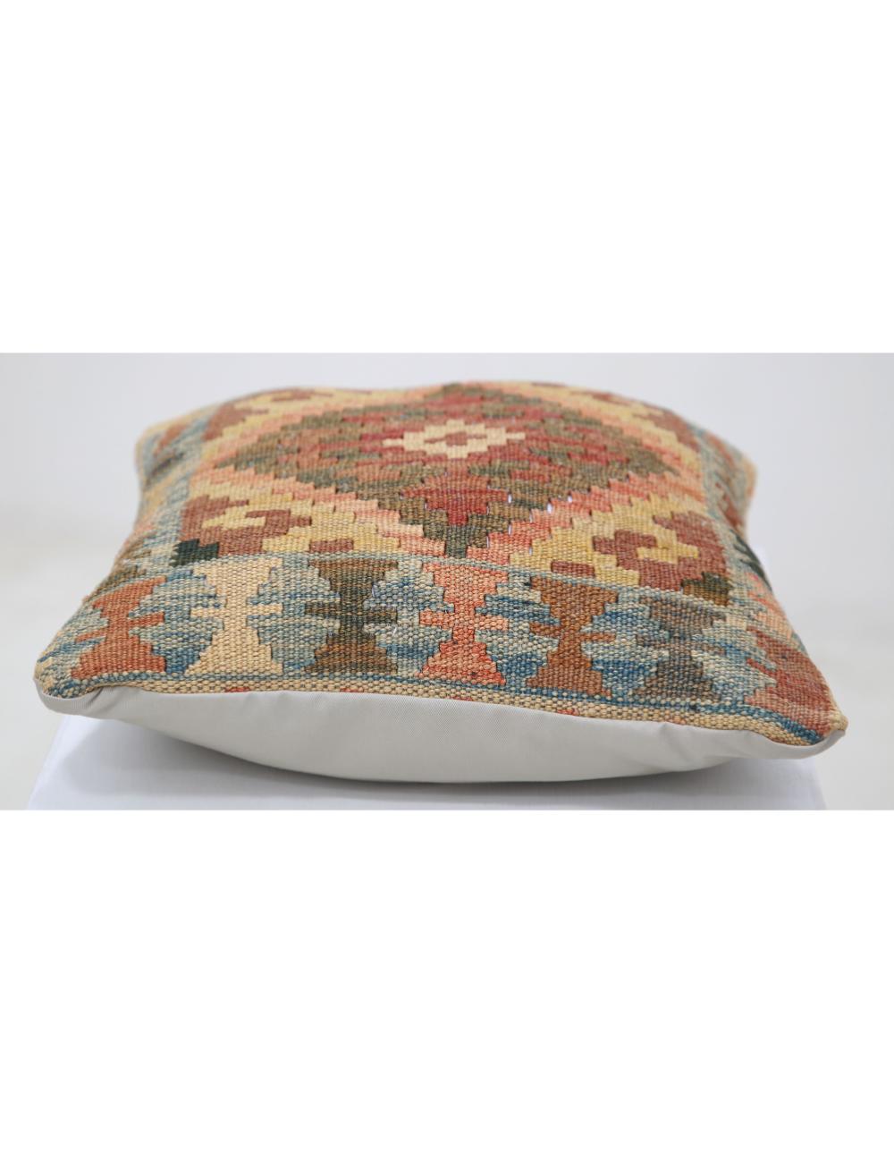 Hand Woven Tribal Multi Color Geometric Wool Pillow - 1'5'' x 1'5'' Arteverk Arteverk Rugs
