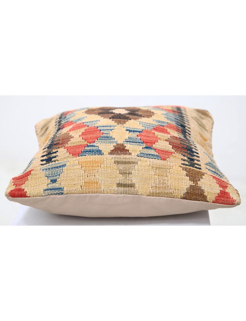 Hand Woven Tribal Multi Color Geometric Wool Pillow - 1'5'' x 1'5'' Arteverk Arteverk Rugs