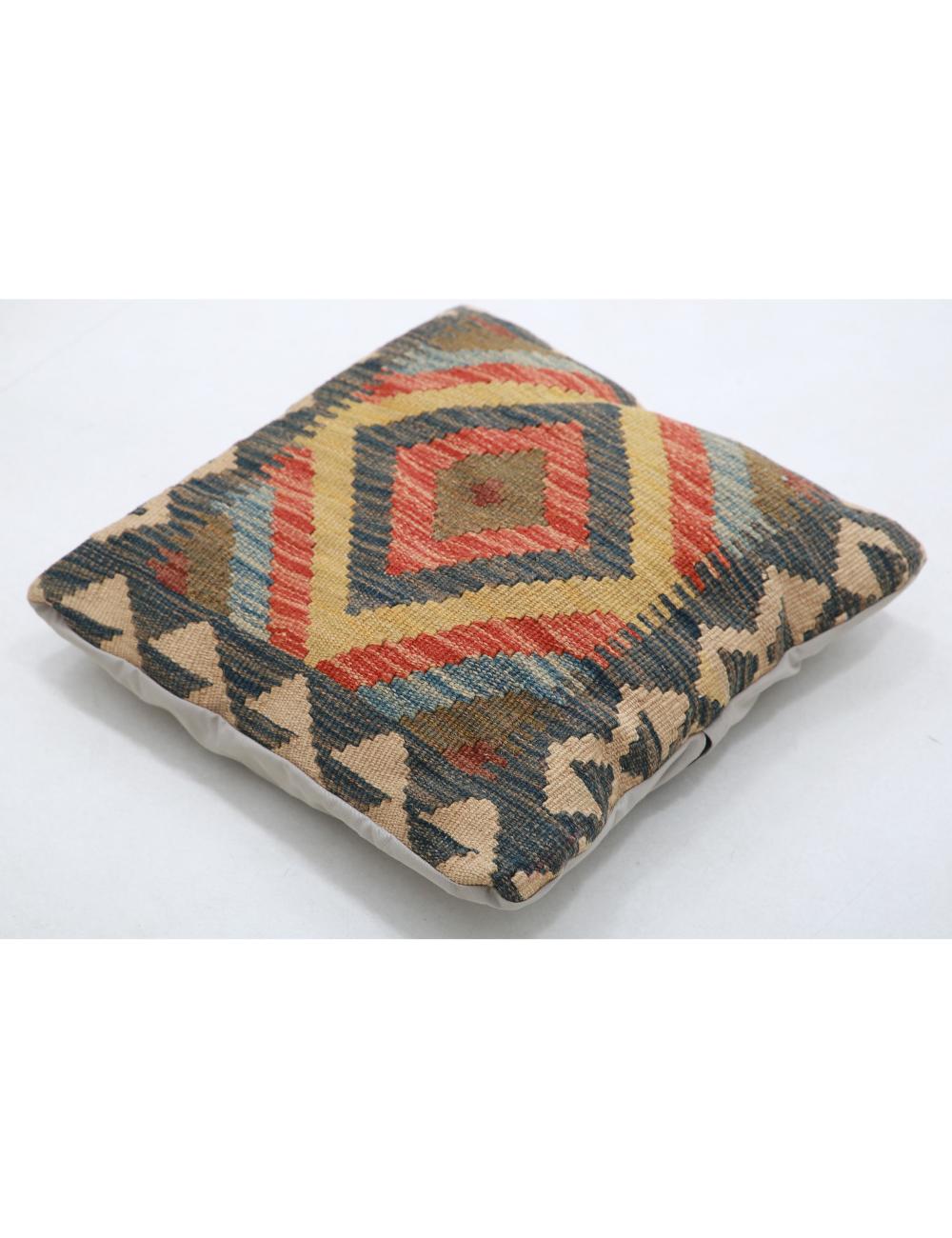 Hand Woven Tribal Multi Color Geometric Wool Pillow - 1'5'' x 1'5'' Arteverk Arteverk Rugs