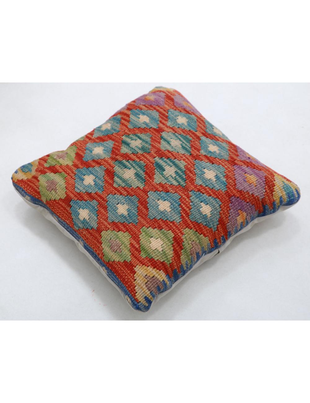 Hand Woven Tribal Multi Color Geometric Wool Pillow - 1'5'' x 1'5'' Arteverk Arteverk Rugs