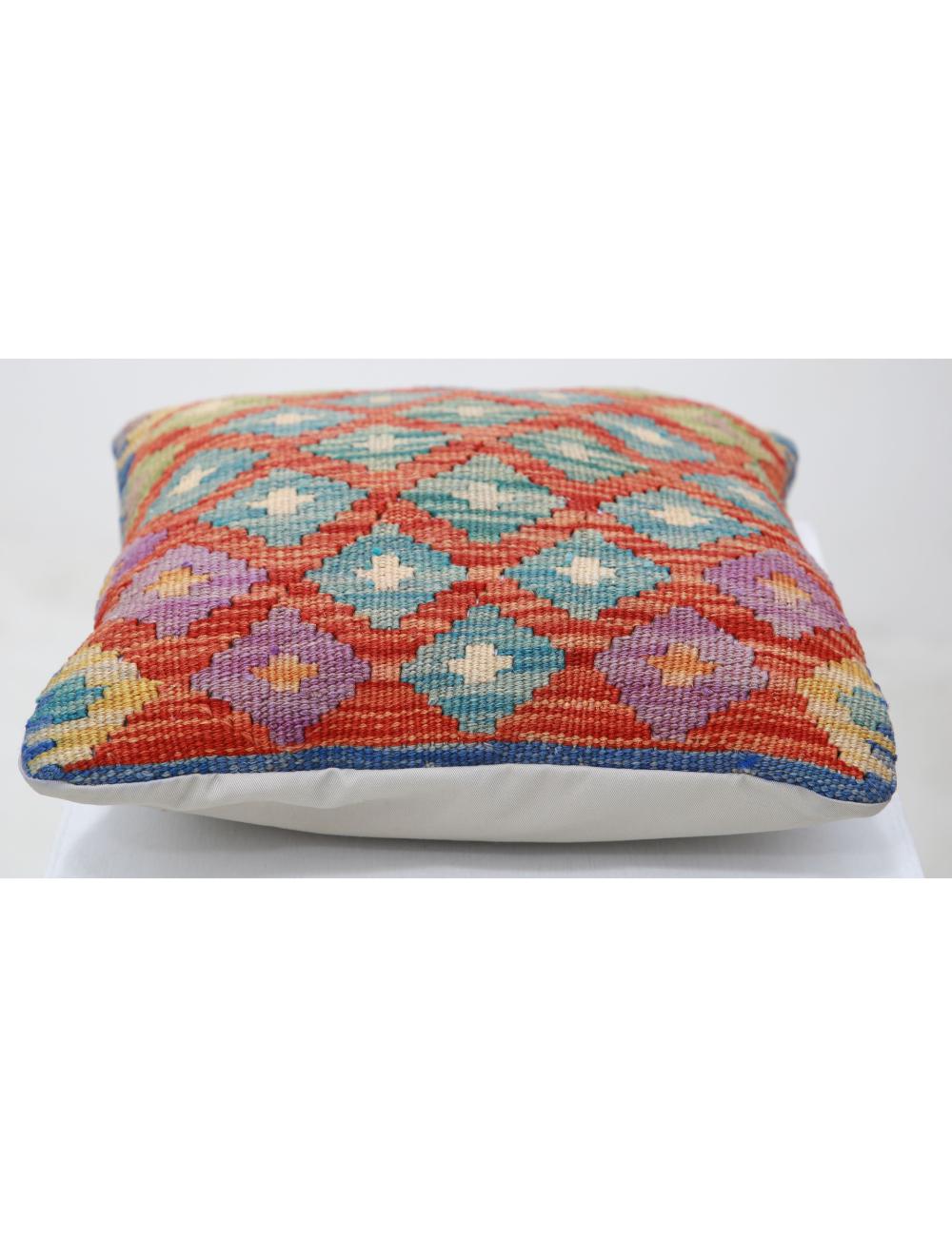 Hand Woven Tribal Multi Color Geometric Wool Pillow - 1'5'' x 1'5'' Arteverk Arteverk Rugs