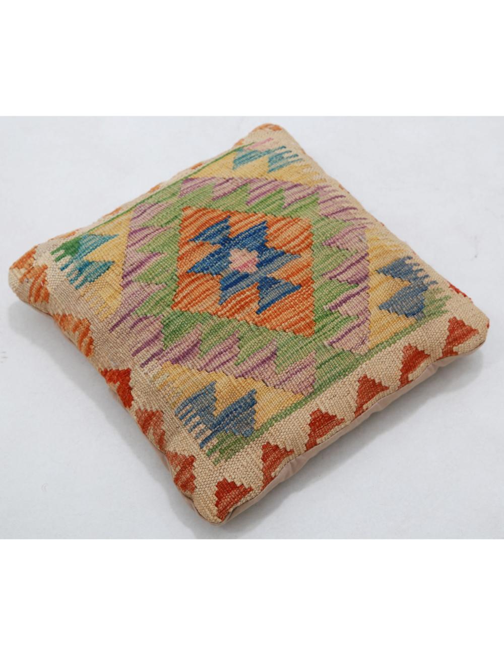Hand Woven Tribal Multi Color Geometric Wool Pillow - 1'5'' x 1'5'' Arteverk Arteverk Rugs