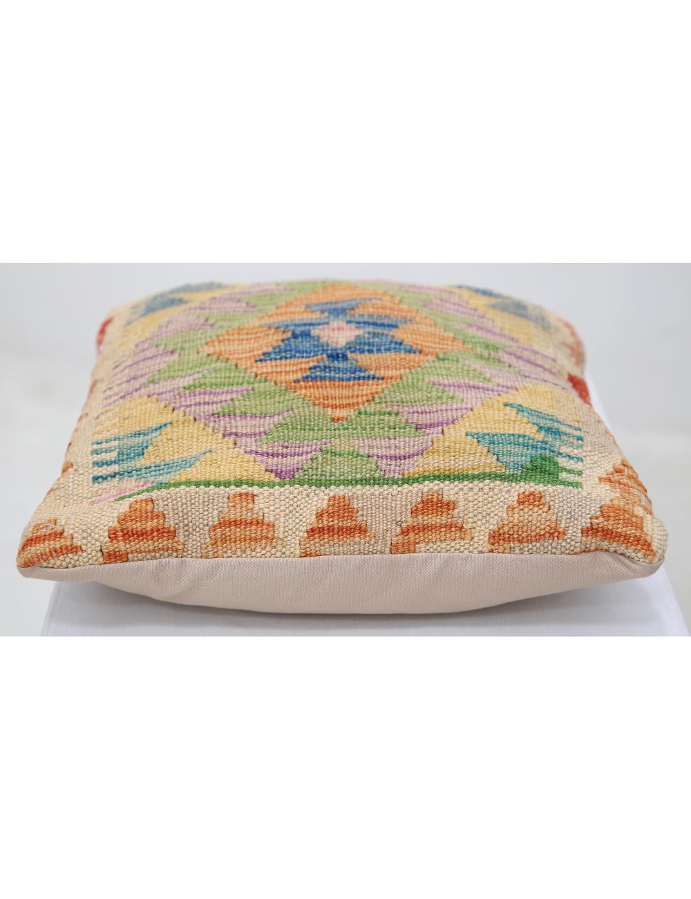 Hand Woven Tribal Multi Color Geometric Wool Pillow - 1'5'' x 1'5'' Arteverk Arteverk Rugs