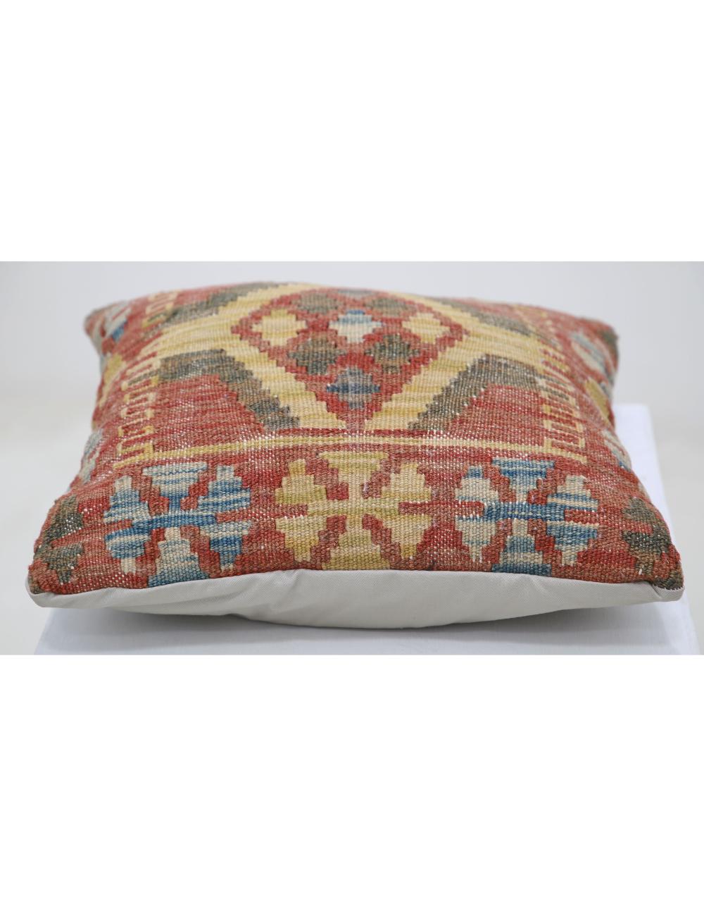 Hand Woven Tribal Multi Color Geometric Wool Pillow - 1'5'' x 1'5'' Arteverk Arteverk Rugs