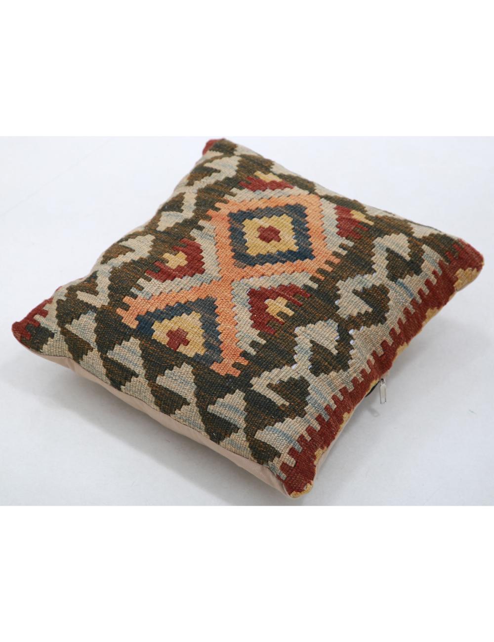 Hand Woven Tribal Multi Color Geometric Wool Pillow - 1'5'' x 1'5'' Arteverk Arteverk Rugs