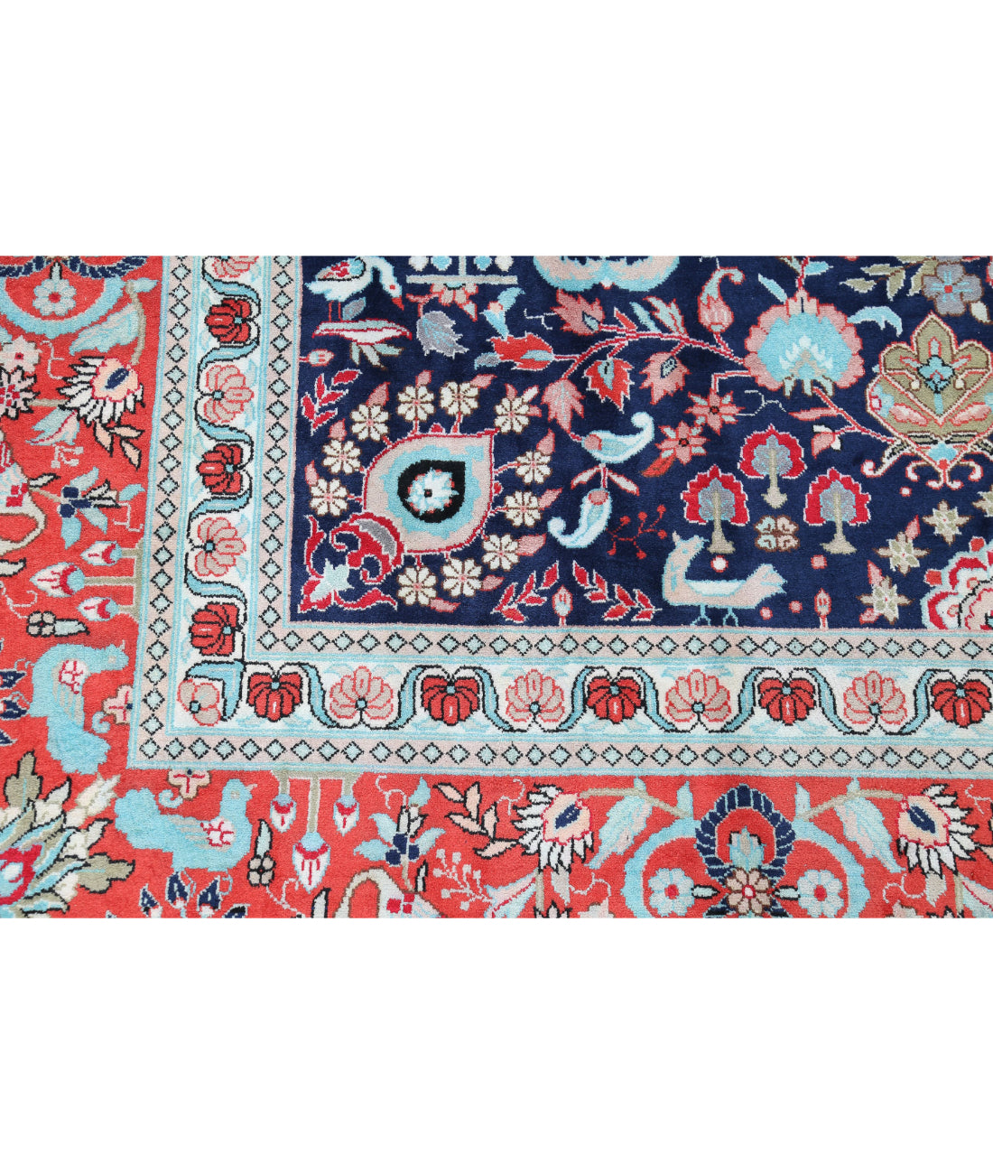 Hand Knotted Traditional Floral Bamboo Silk Rug - 8'0'' x 9'11'' 8'0'' x 9'11'' (120 X 360) / Blue / Red