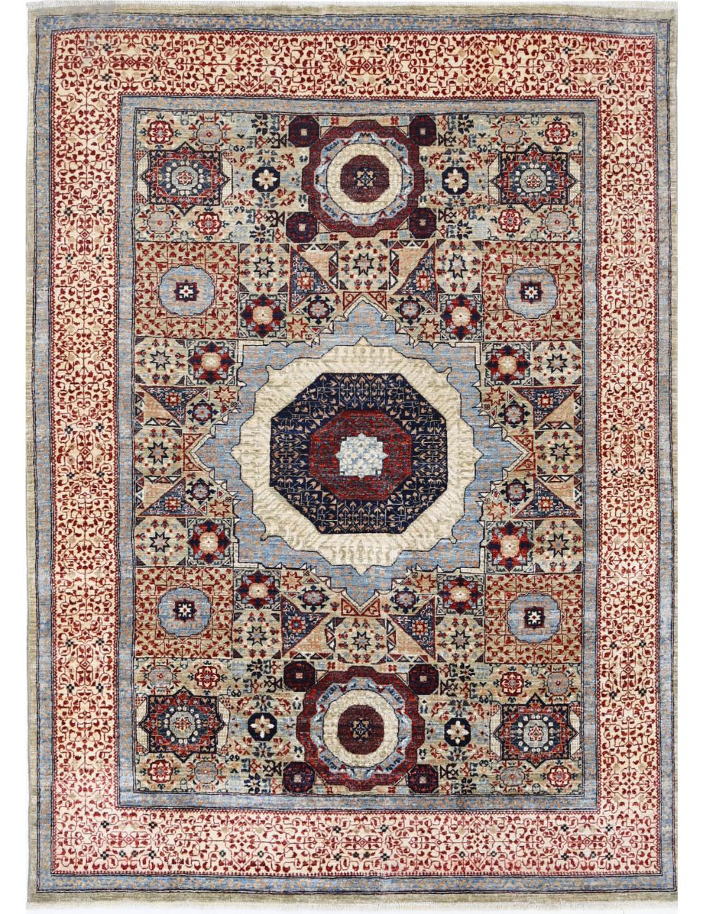 Hand Knotted Fine Mamluk Wool Rug - 4'11'' x 6'9''