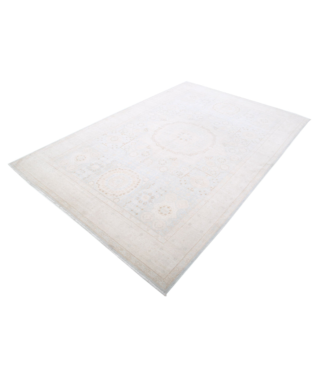 Hand Knotted Fine Mamluk Wool Rug - 6'3'' x 9'4'' 6'3'' x 9'4'' (188 X 280) / Blue / Ivory