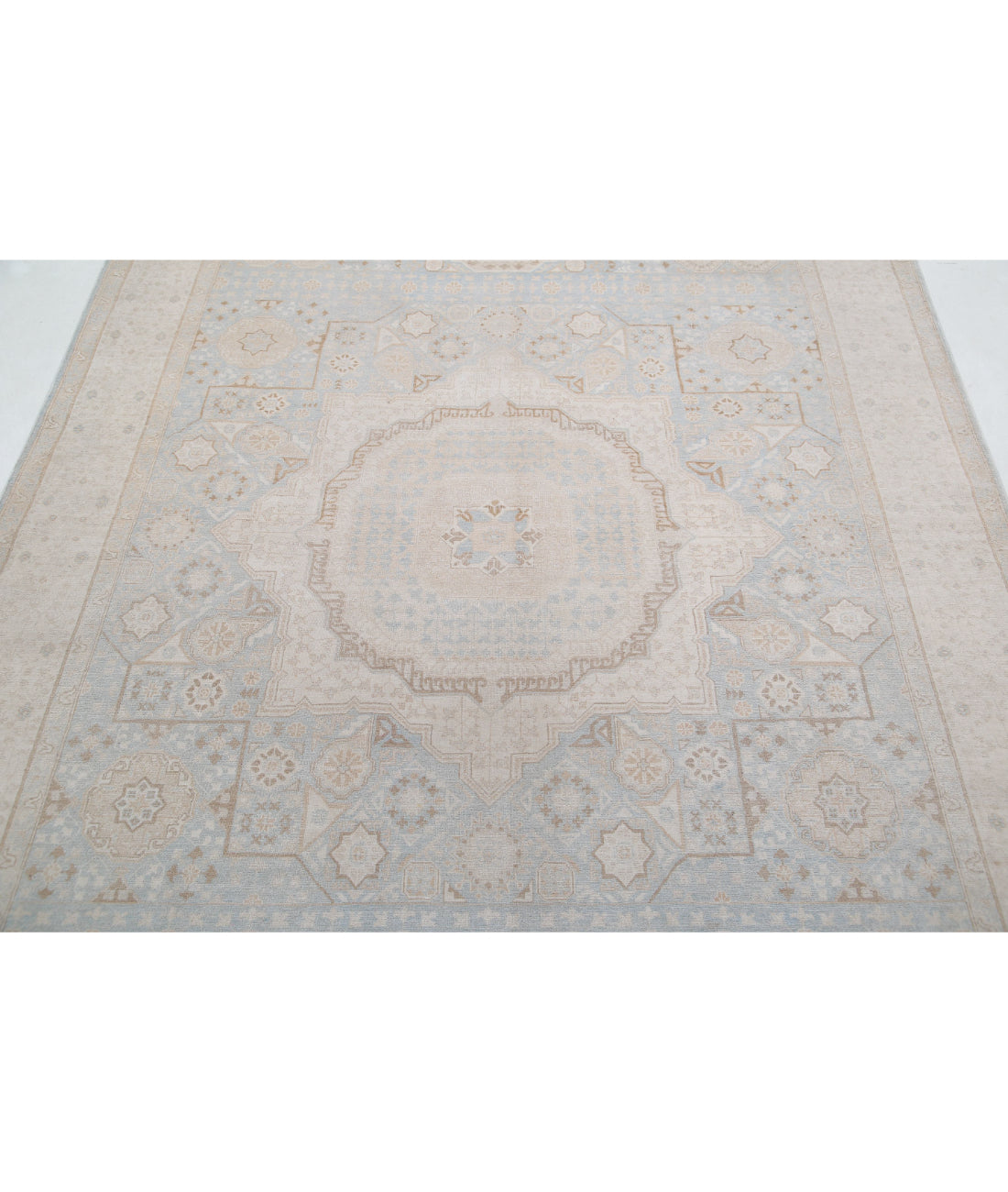Hand Knotted Fine Mamluk Wool Rug - 6'3'' x 9'4'' 6'3'' x 9'4'' (188 X 280) / Blue / Ivory